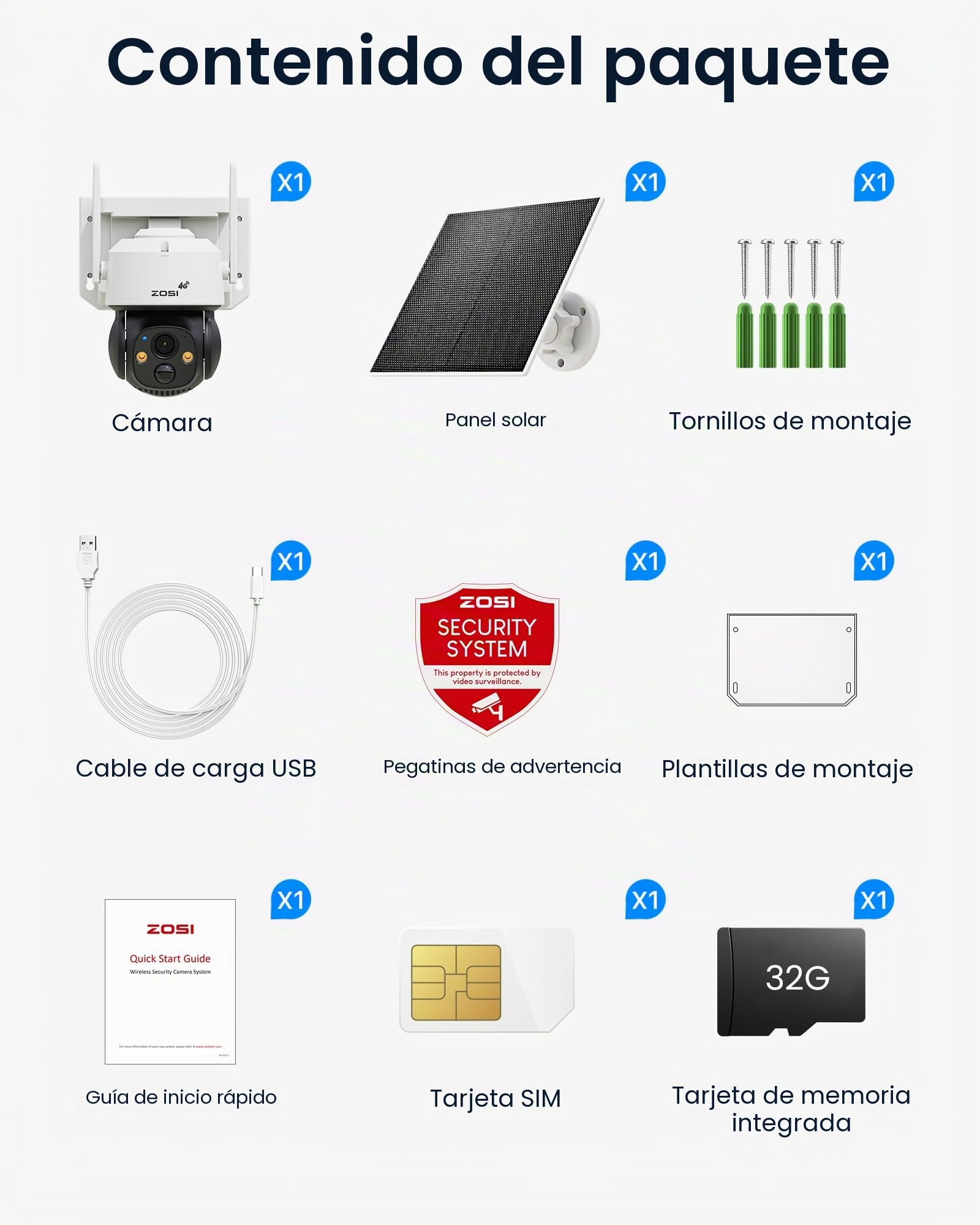 ZOSI 4MP Cámara 4G LTE Batería Exterior con Panel Solar, Cámara Vigilancia sin Internet PT 360°, Tarjeta SIM Integrada para Datos Ilimitados, Detección de Persona, Audio Bidireccional, Tarjeta 32G