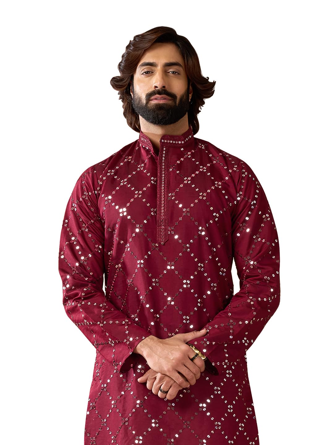 Riwaayat Yellow Sequin Embroidered Kurta for Men-picture-34