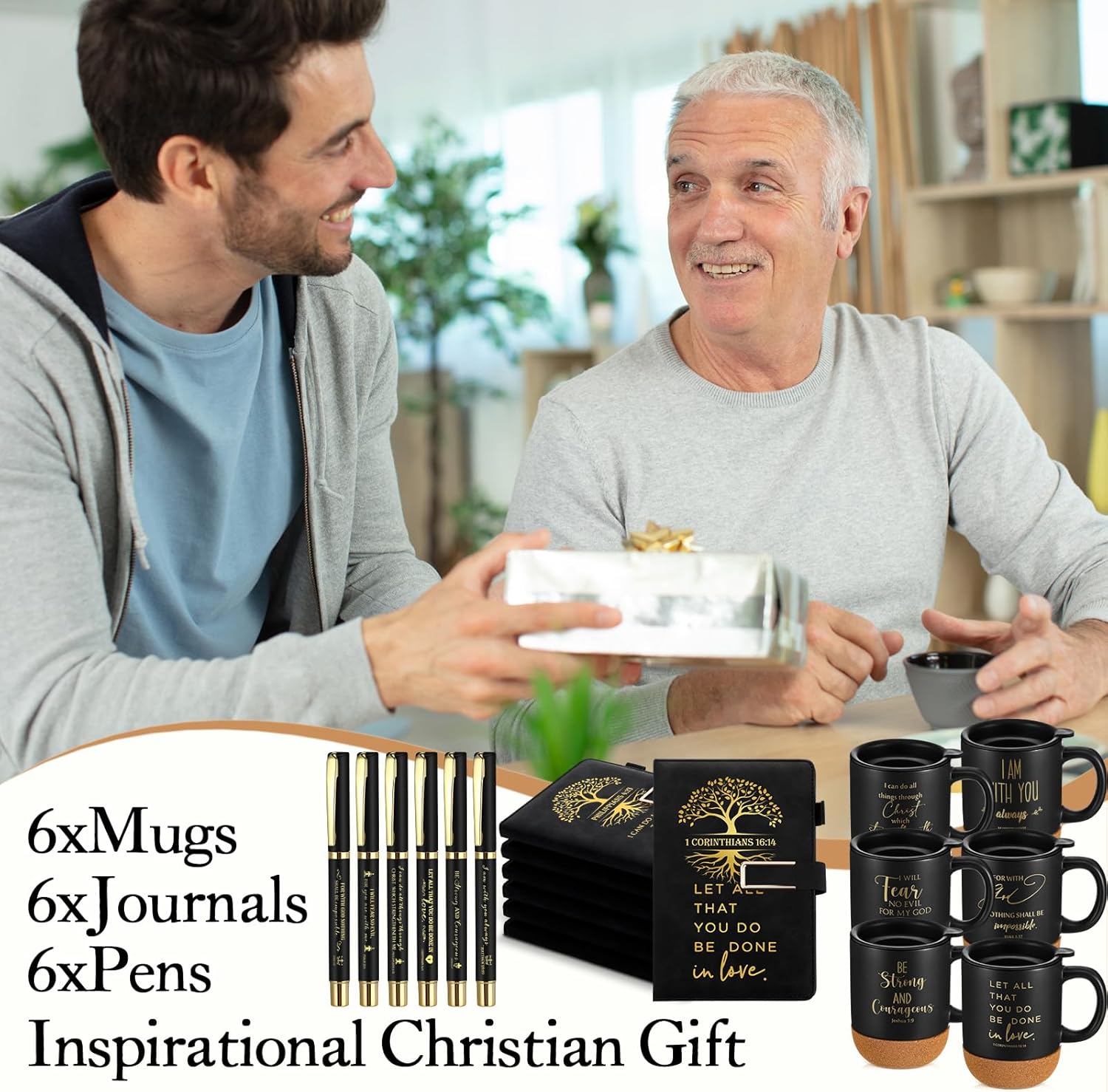 6 Set Inspiration Christian Gifts for Men 15 oz Bible Verse Ceramic Coffee Mug A5 Journal Ballpoint Pen Religious Gift Set for Church Teacher Husband Dad - Image 6