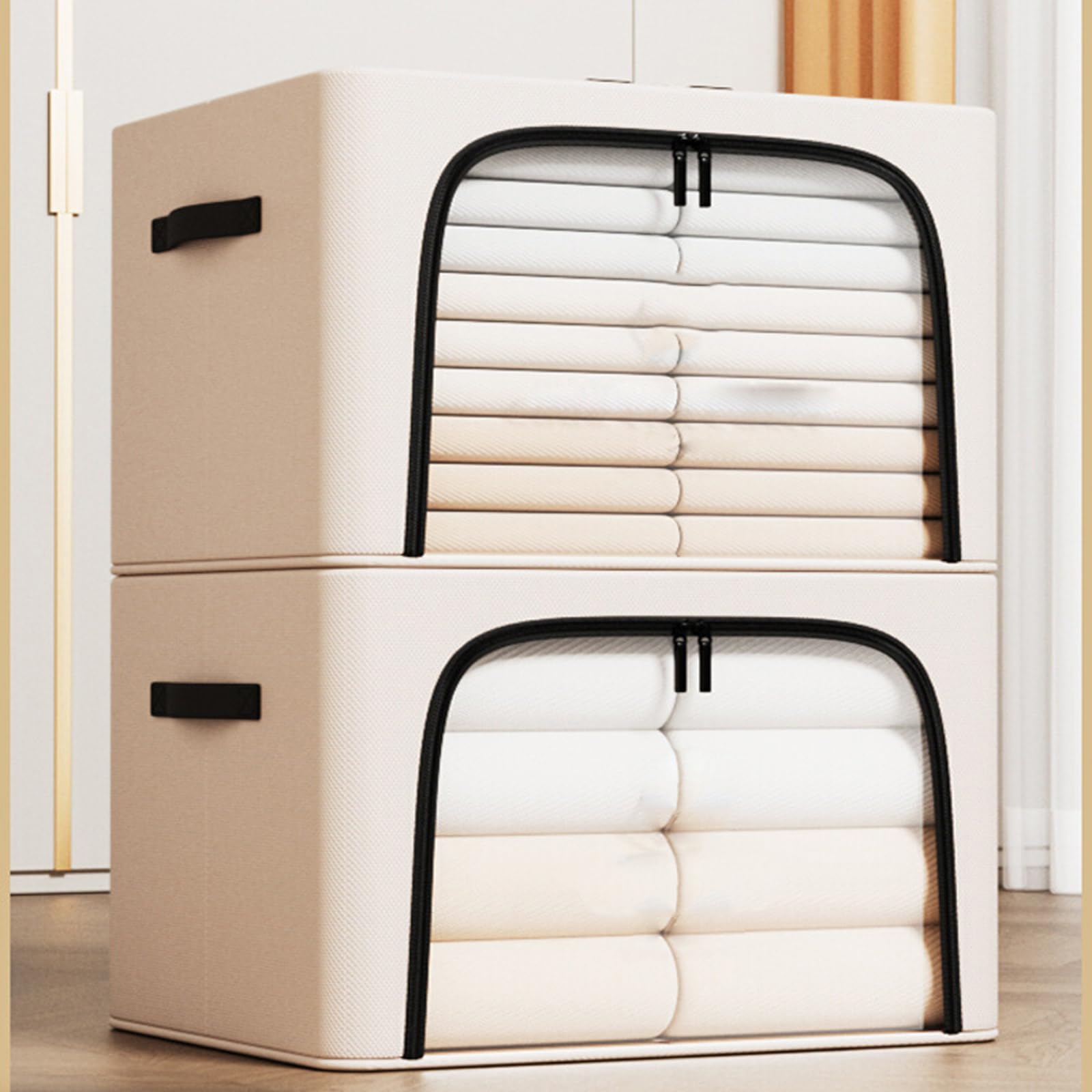 Furnhome Contenitori Pieghevoli Per Vestiti 70L Con Coperchio E Finestra - Impilabili, Struttura Metallica, Verde Scuro