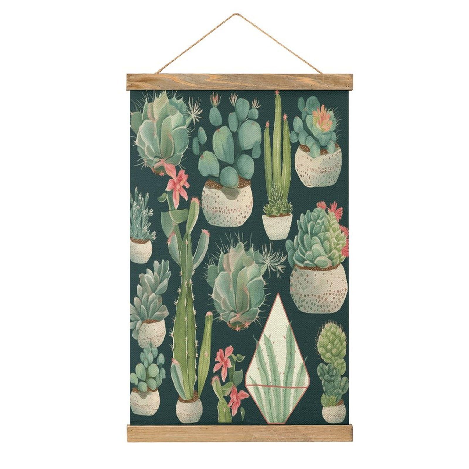 VstaDank Succulent Plants And Cactus Poster with Wooden Frame Hanger Art Painting Wall Decor Poster Wall Hanging Wooden Frame 13x20 Wood Poster Hanger for Photo Picture Art Canvas Print Artwork