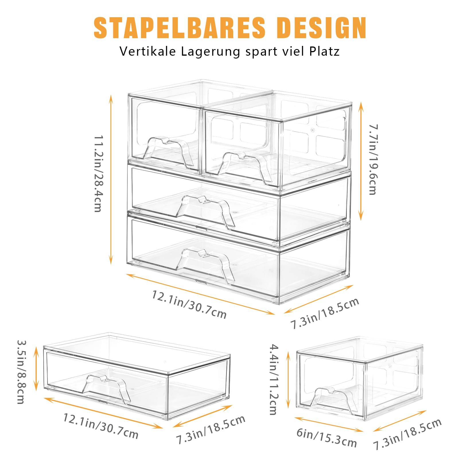 Stebopum 4 Pack Stapelbare Schubladenbox Kosmetik Organizer Schublade Acryl Transparent Schminktisch Organizer für Schublade Badezimmer Aufbewahrung und Organisation(4Pack combination)