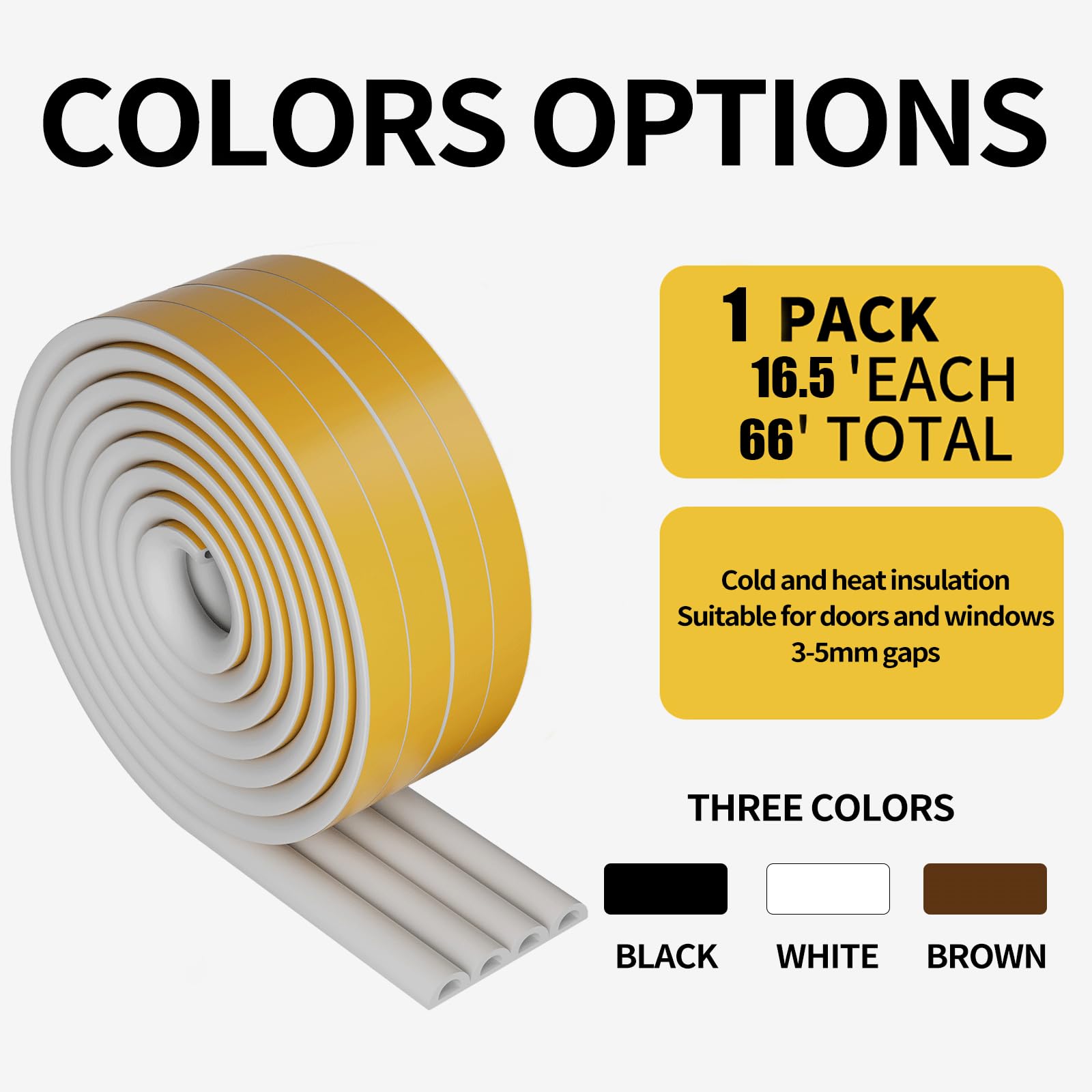 Weather Stripping Door Seal,D-Type Self Adhesive Foam Weather Stripping,Insulation Weatherproof and Soundproof weatherstrip,Collision Avoidance Rubber Seal Strip for Windows/Doors Frame.(White,66Ft)