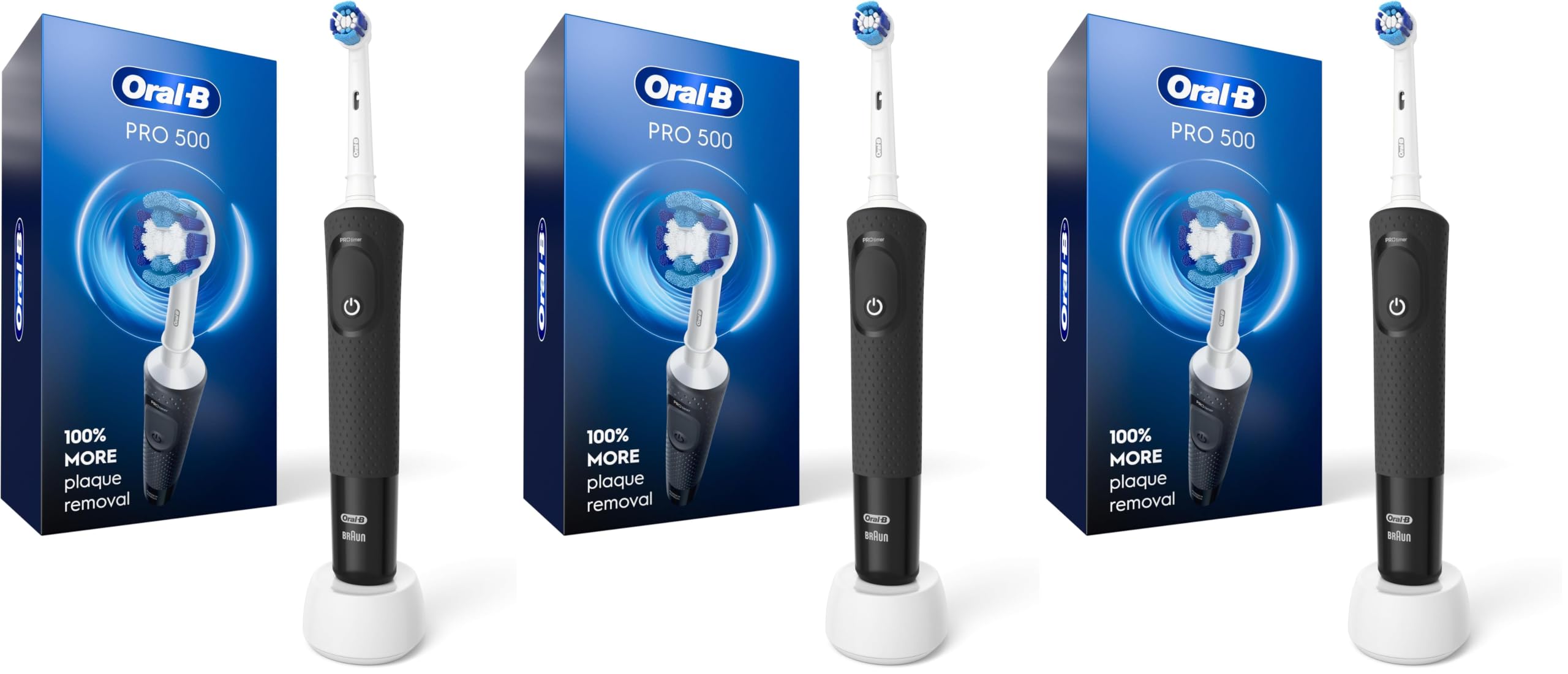 Oral-B Pro 500 Electric Toothbrush with (1) Brush Head,Rechargeable,Black,(Pack of 3)