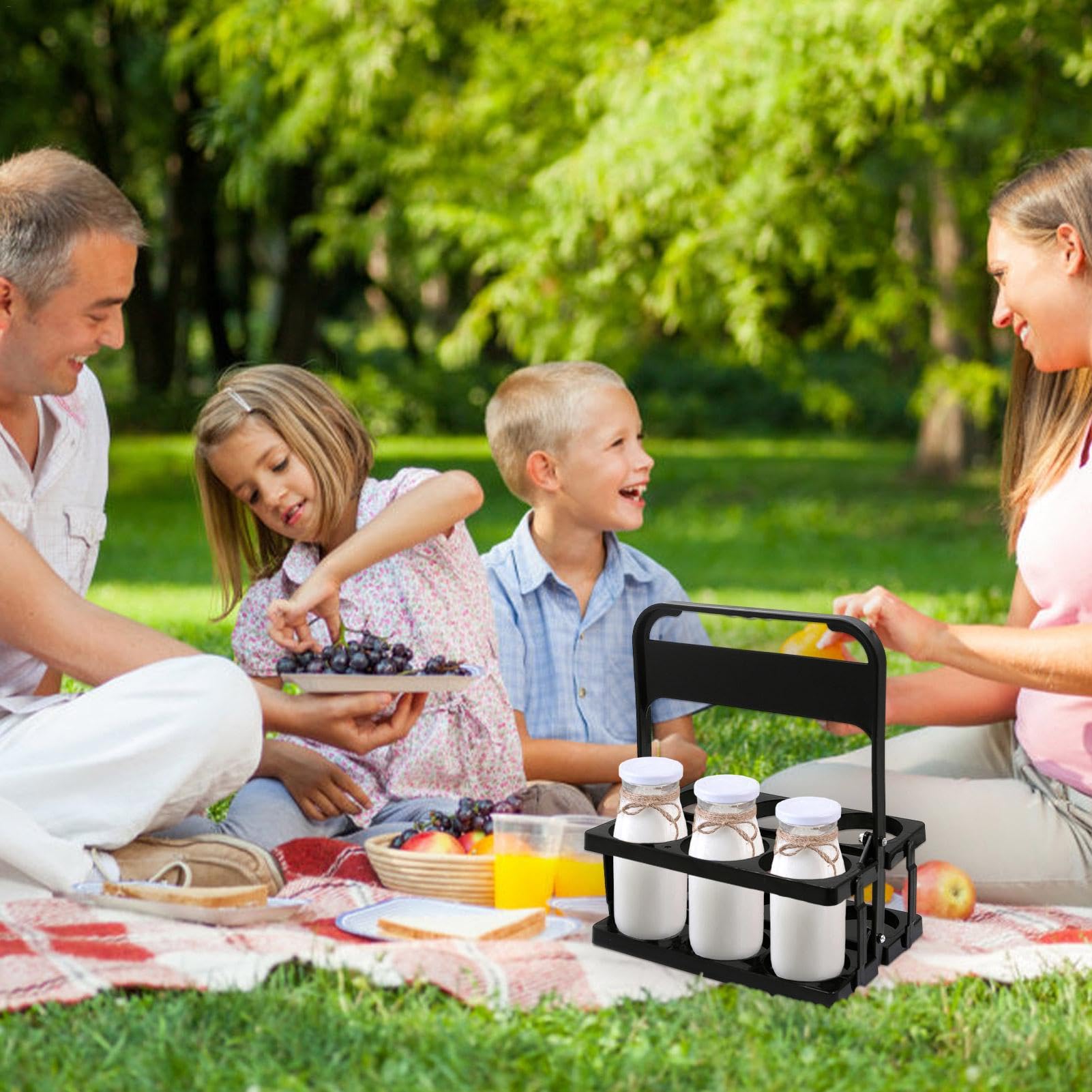 Wine Bottle Carrier - 6-Holes Beer Bottle Stand Display, Folding Milk Bottle Organizer Stand | Reusable Bottle Organizer Holder, Portable Drink Holder Carrier for Cars, barss, Weddings, Family