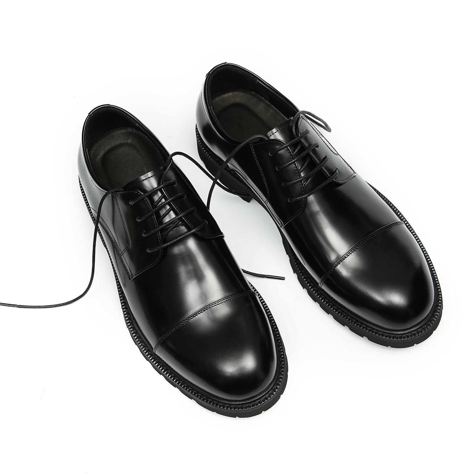 Herren Runde Zehe Bequeme Dicke Sohle Derbys Business Kleid Schuhe Anzugschuhe Formelle Echtes Leder Schnürhalbschuhe
