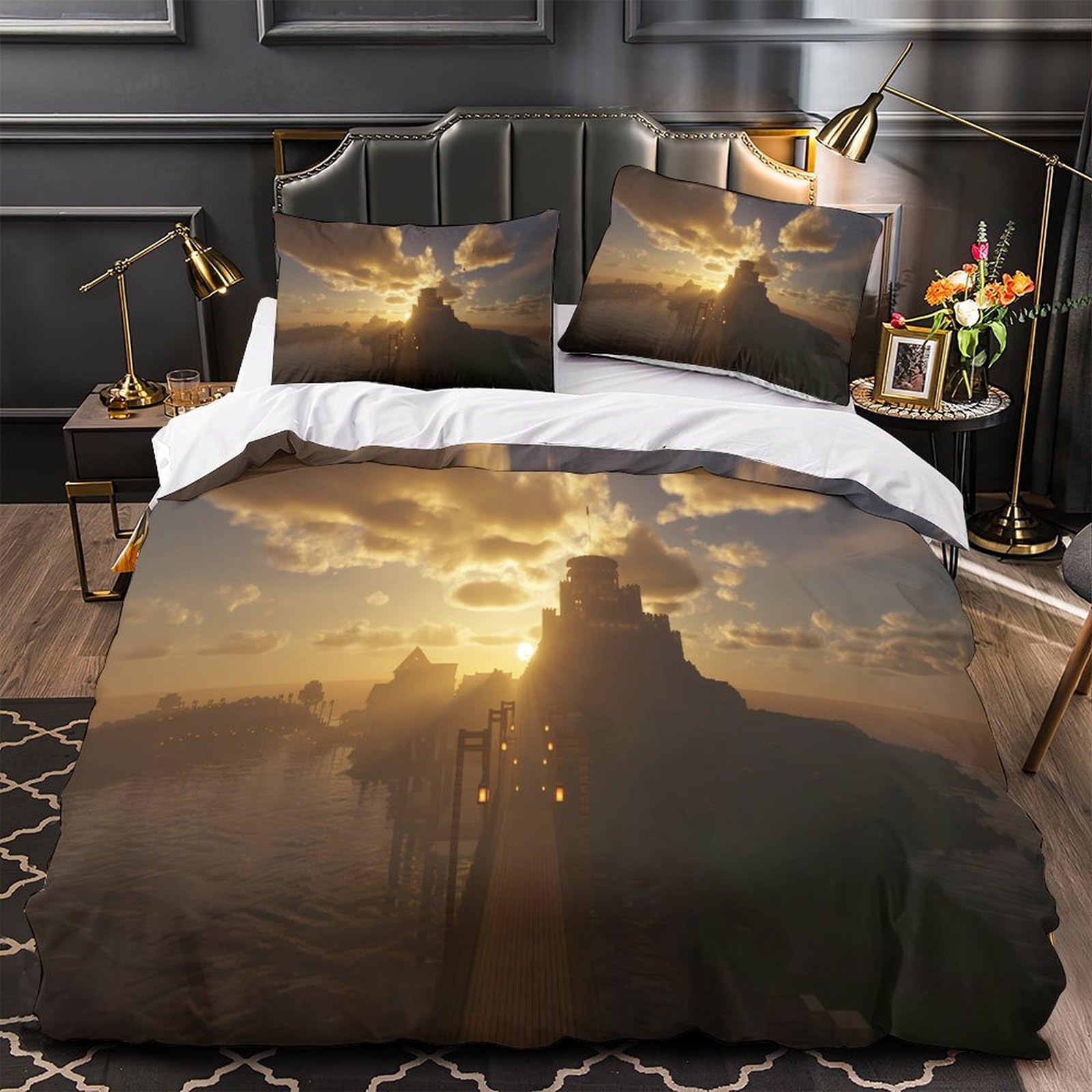 Parure de lit 200x200 microfibre confortable housse de couette 3D plage