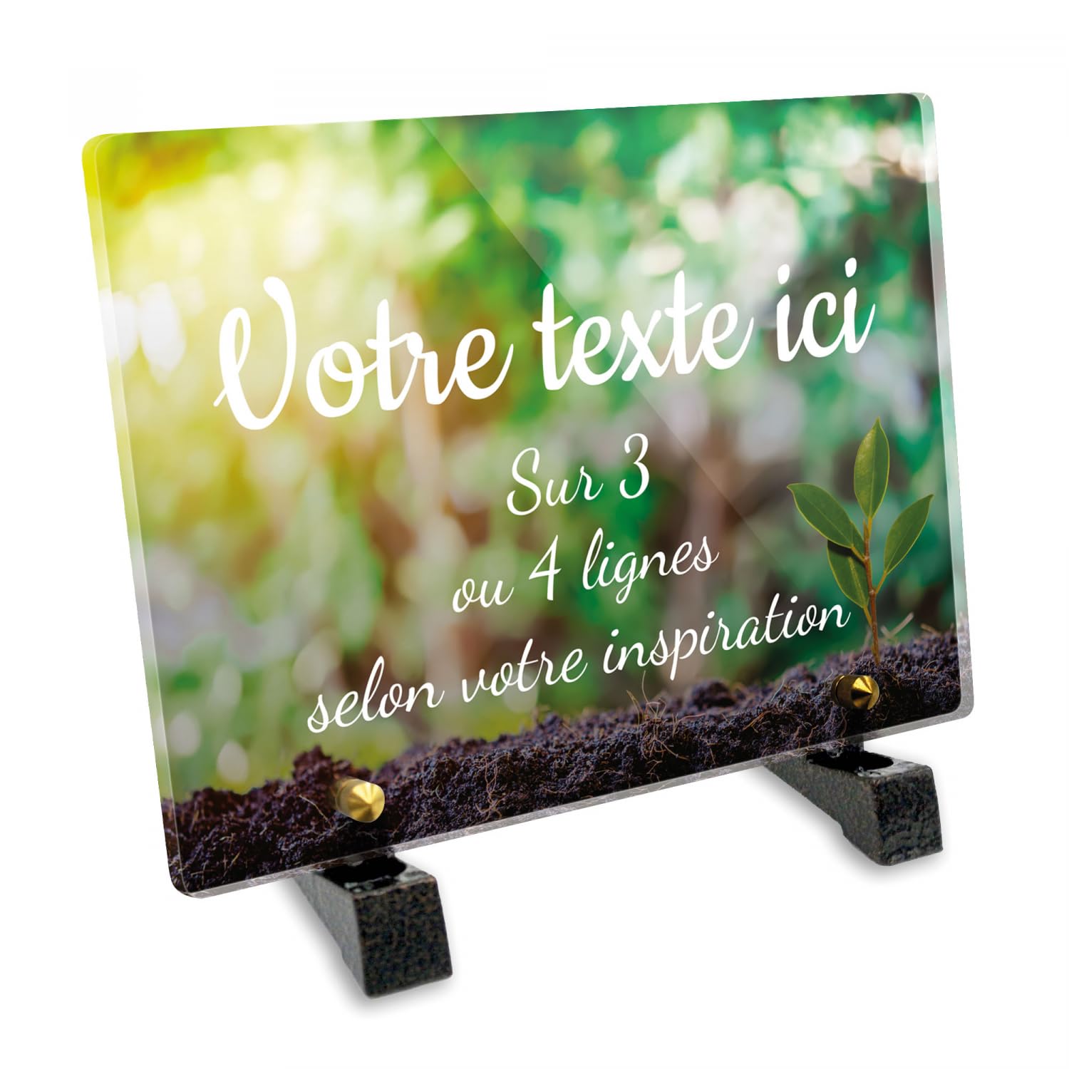 Placa funeraria rectangular personalizable en plexi patrón Planta Brote, varios tamaños, grosor 6mm, personalizado en varias líneas 20x15 cm