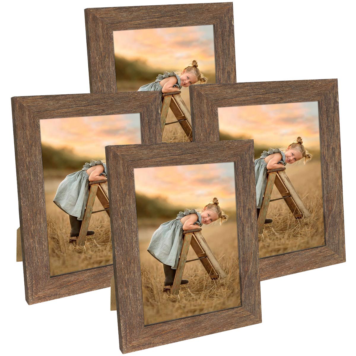 Hap Tim 5x7 Picture Frame Brown Wooden Photo Frames for Tabletop Display and Wall Decoration, Set of 4 (CWH-5x7-BR)