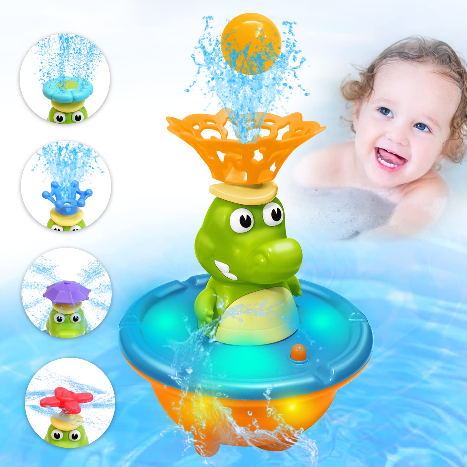 Baby Bath Toys, Sprinkler Bathtub Shower Toys for Kids, Automatic Water Spray Toys, Light up Bathly Sprinkler Toys for 1 2 3 Year Olds Boys Girls, Crocodile Toddlers Shower Toys for 18 Months