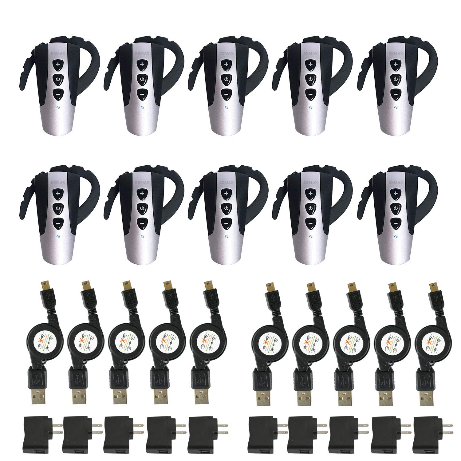 EXMAX EXD-6824 Wireless Interpretation Equipment 2.4G Ear-hook Receiver Church System Up to 100-150 Meters(328-492ft) Transmission Distance for Tour Guide, Visiting, VIP Reception-10 pcs Receivers