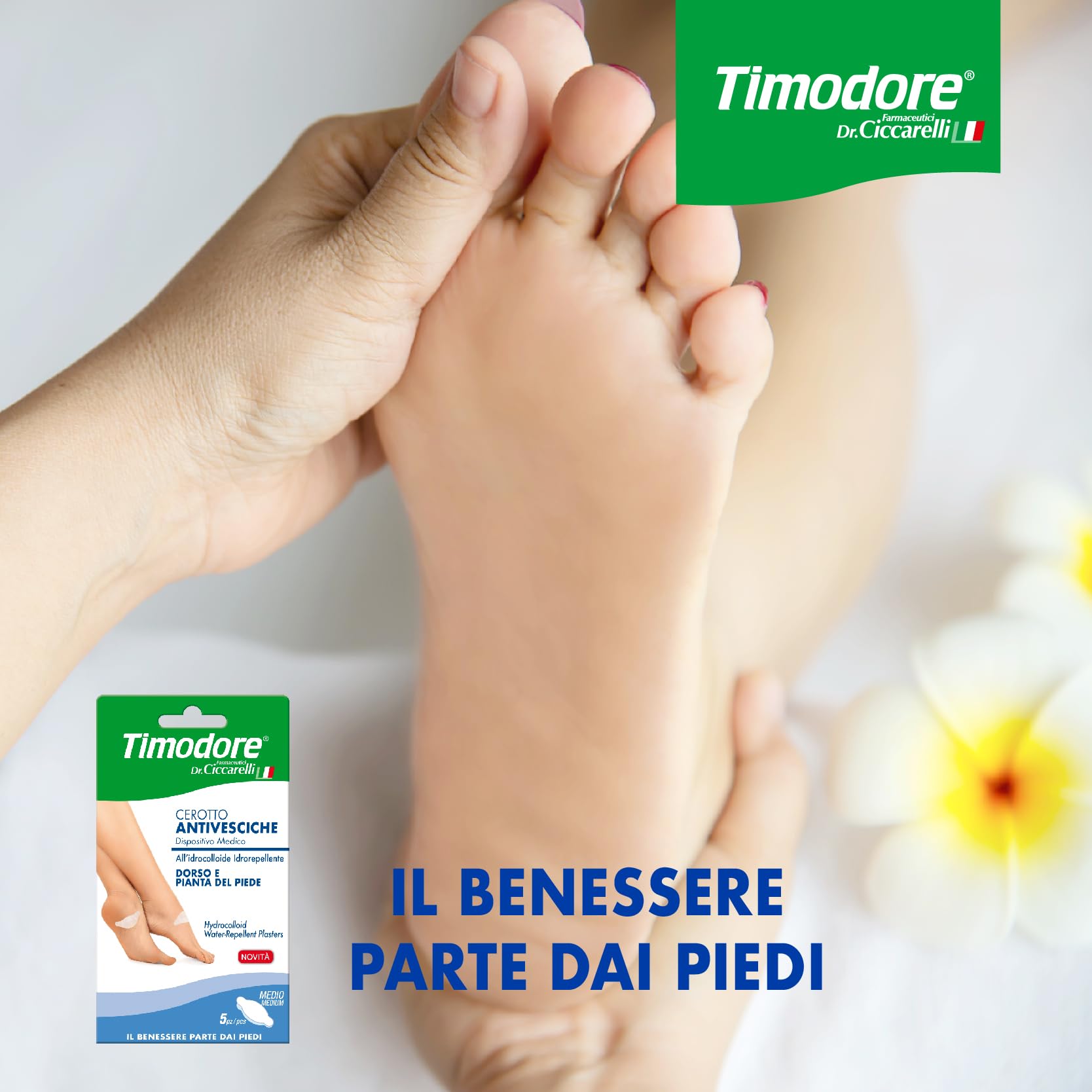 Timodore, Cerotti Antivesciche Formato Medio per Dorso e Pianta del Piede, Elimina la Vescica, Assorbendo i Liquidi in Eccesso, 100% Made in Italy, Dermatologicamente Testato, 6 Confezioni da 5 pz