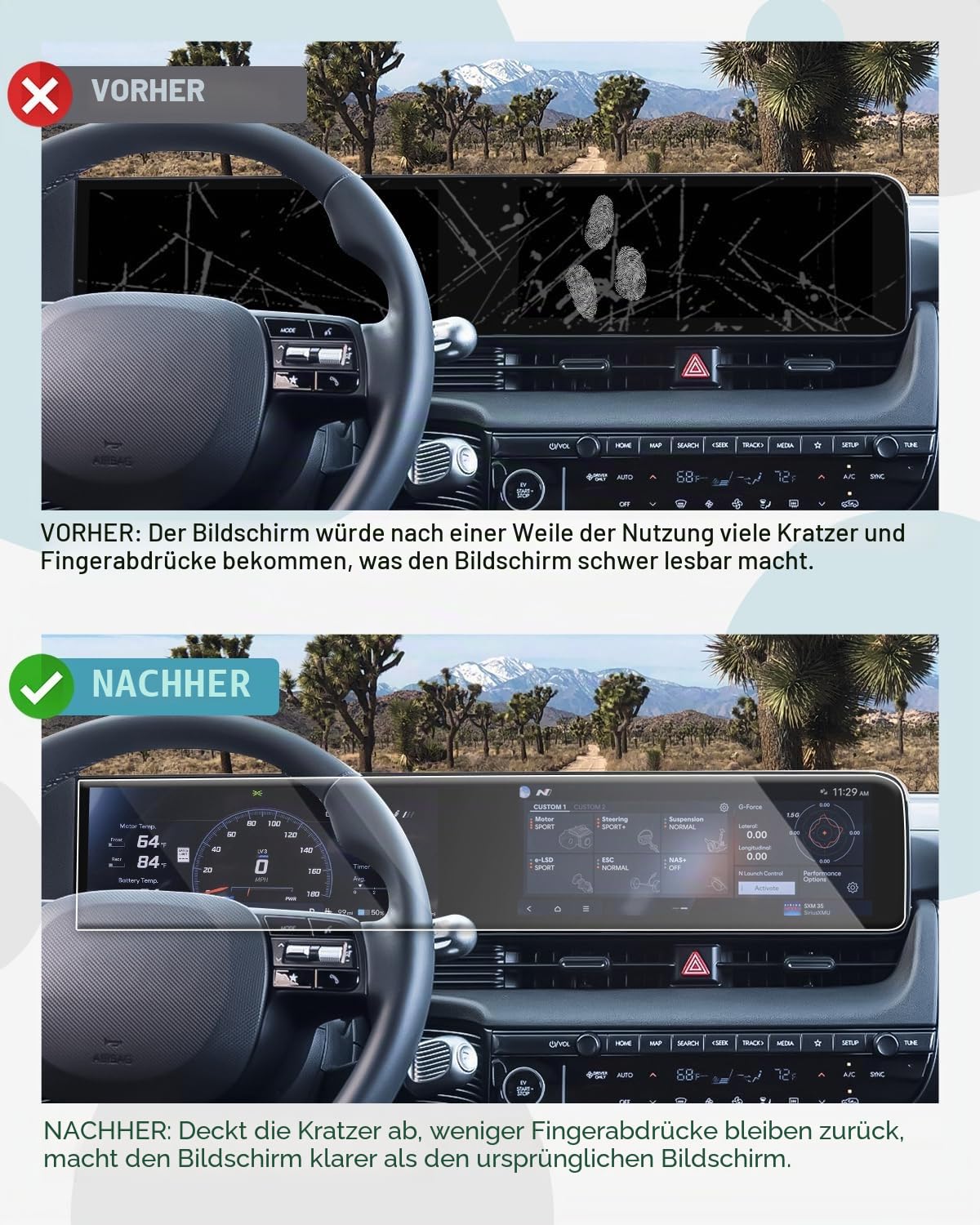 CDEFG Kompatibel mit Hyundai Ioniq 5 N 2025 Facelift Navigation Schutzfolie Tempered Glas Kratzfest 12,3 Zoll GPS Displayschutzfolie Auto Folie Ioniq 5 N Zubehör