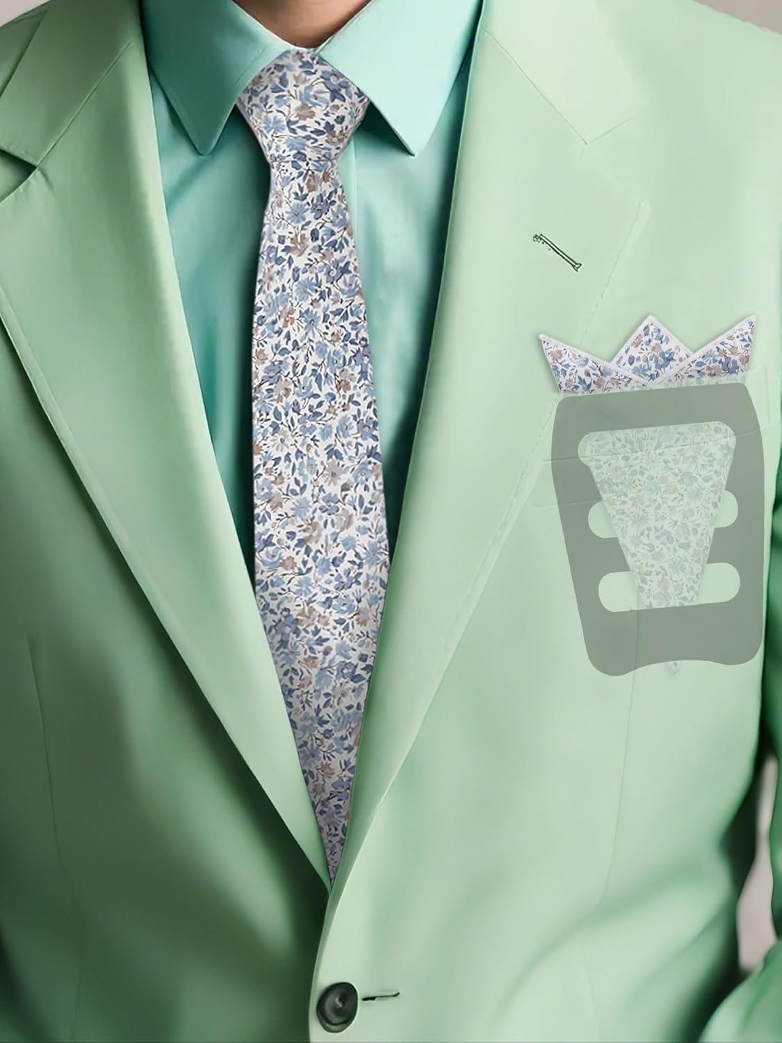 Mantieqingway Floral Tie Sets for Men Skinny Cotton Flower Neckties with Handkerchief and Pocket Square Holder for Wedding - Image 2