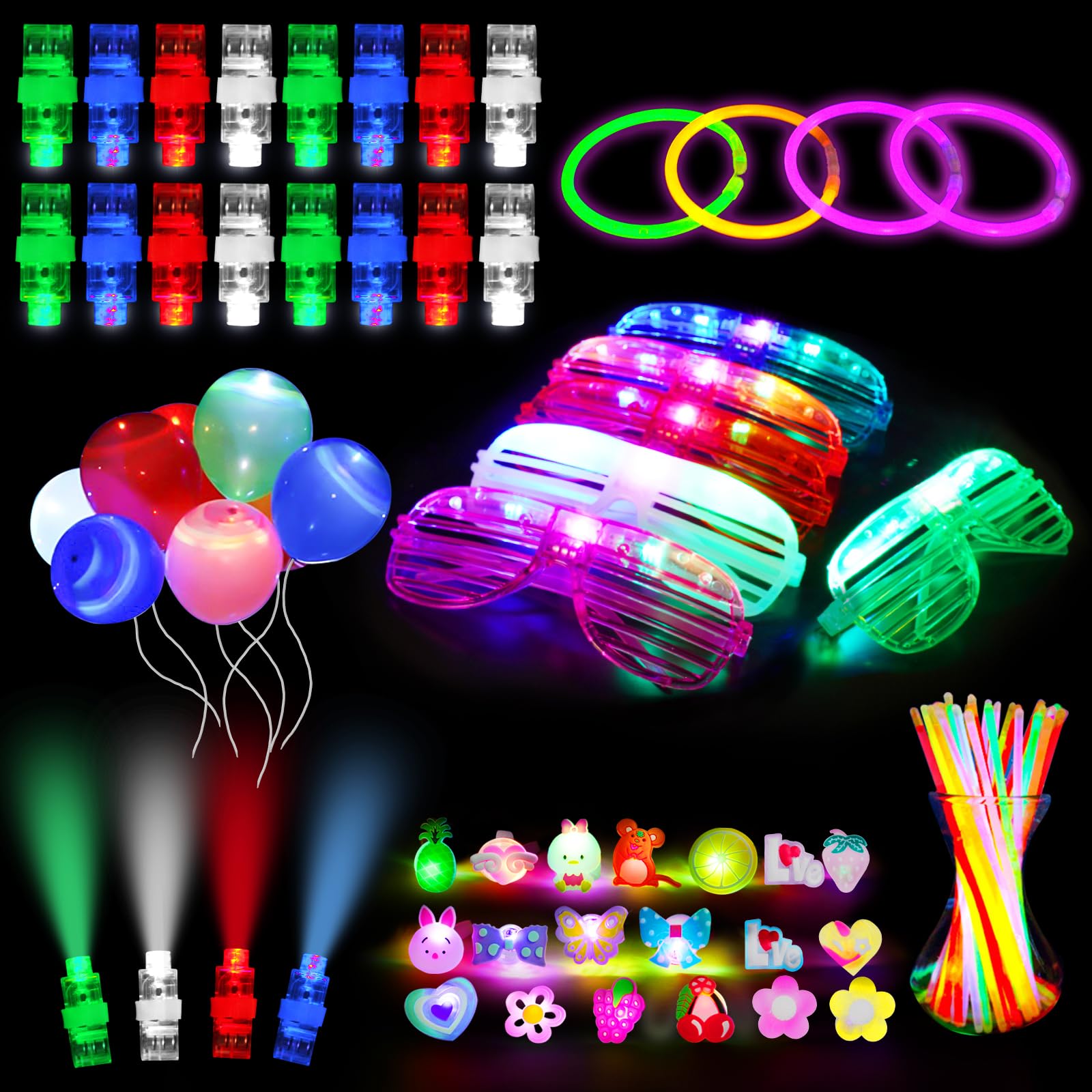 Ainiv Paquete de 92 Artículos Luminosos para Fiestas, Pulseras Luminosas Fluorescentes, Palos Luminosos Boda, Pack Fiesta Palos Luminosos Decoraciones para Cumpleaños Fiesta Halloween Navidad Regalo