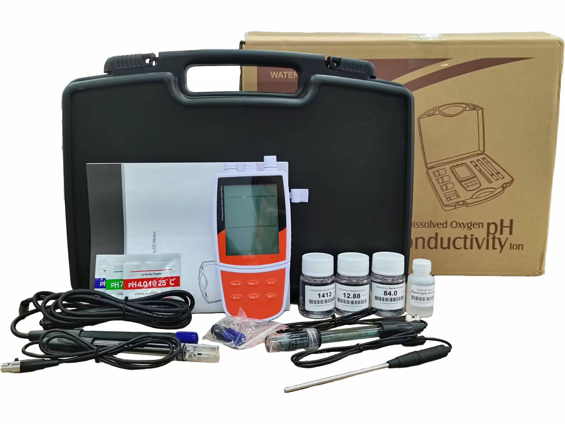 VTSYIQI Multiparameter Water Quality Meter pH mV Conductivity TDS Salinity Resistivity DO Temp Meter 1 to 5 Points Include Calibration Solutions