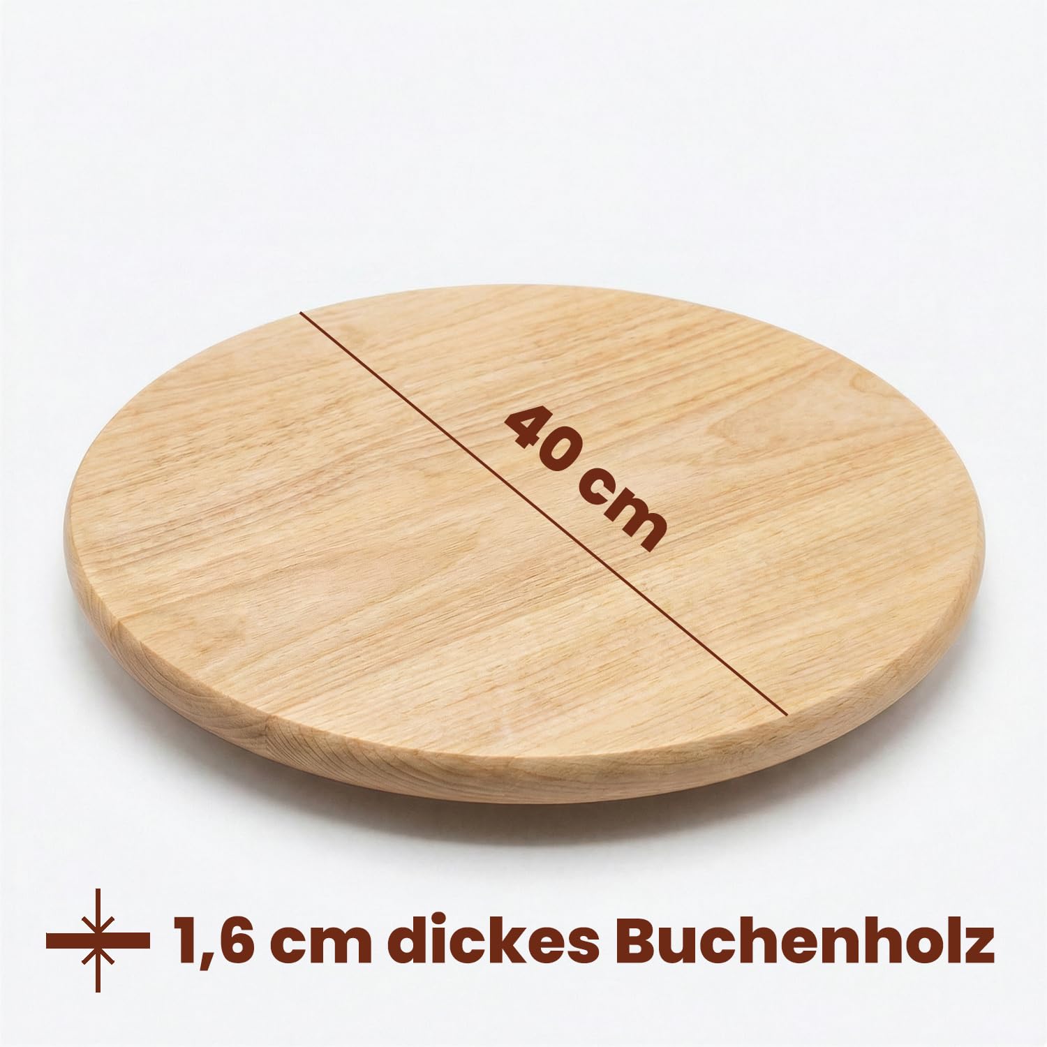 Drehteller Holz stabil mit Rutschfester Unterseite Durchmesser 40 cm | 40 cm, Robustes Buchenholz massiv, 360 drehbar, Stabiler Stand, Leichtgängige Rotation, Für Küche und Esstisch