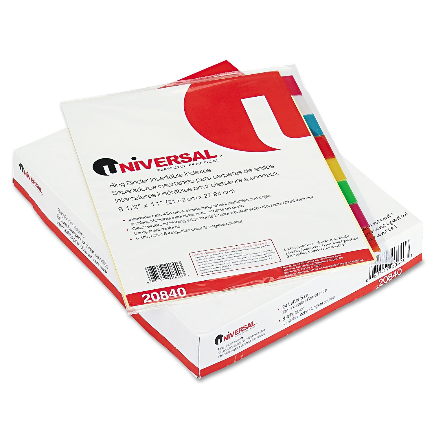 Universal 20840 Economical Insertable Index, Multicolor Tabs, 8-Tab, Letter, Buff, 24 Sets/Box