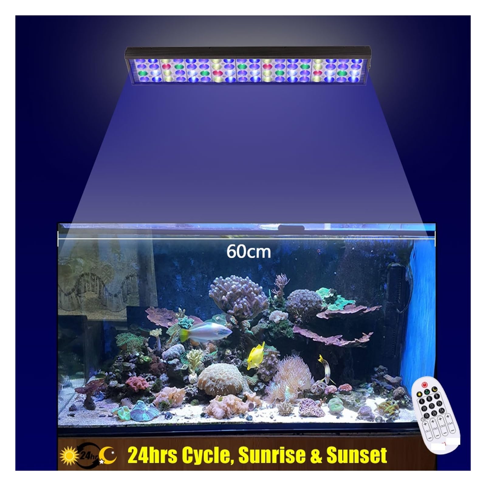 oświetlenie akwarium 60cm 24 "światło do akwarium morskiego, światło Led do rafy, oświetlenie do akwarium pełne spektrum dla rafy koralowej akwarium morskie lampa do akwarium do akwarium roślinnego(Wi