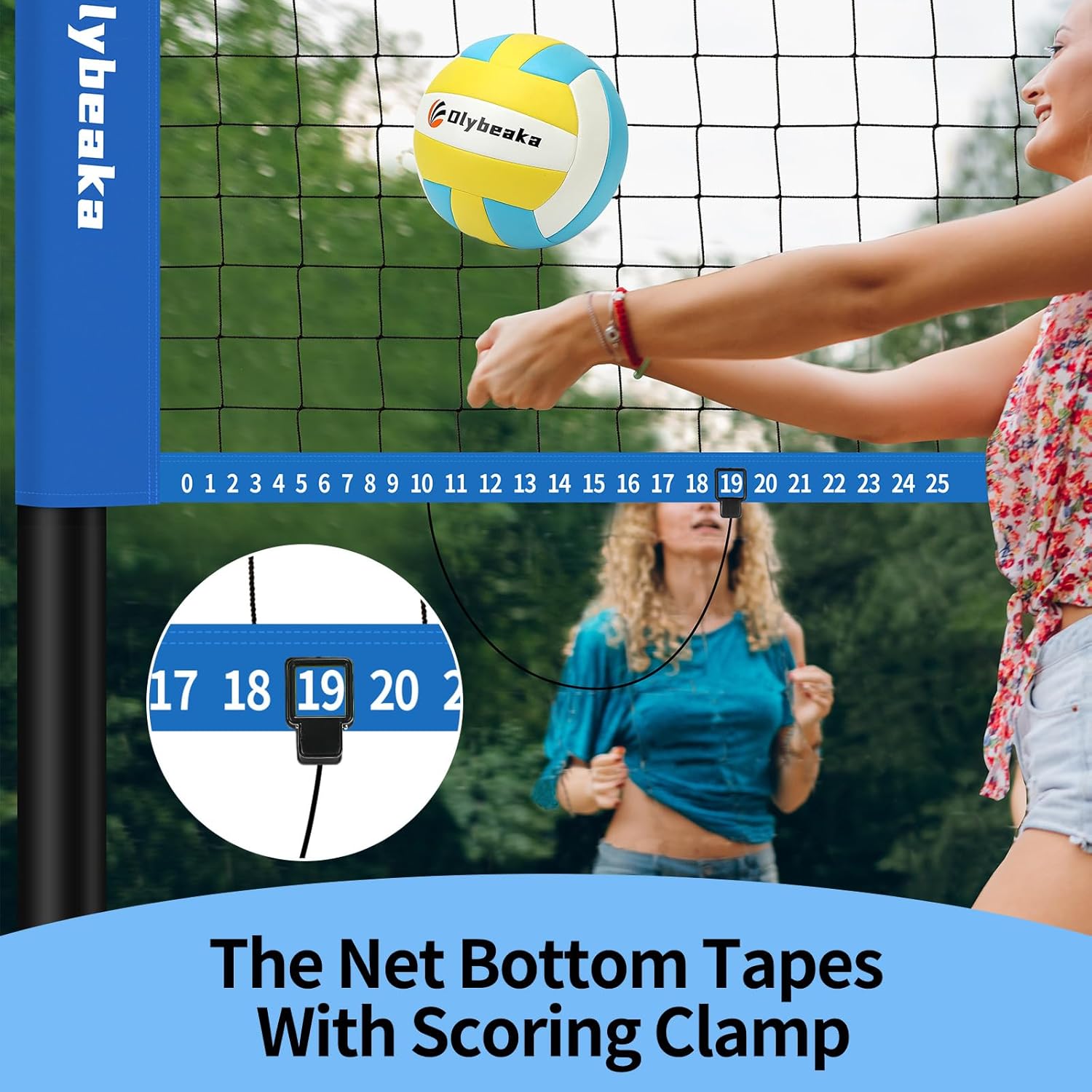 32ft Regulation Size Portable Outdoor Volleyball Net Set System for Backyard Beach with Height Adjustable Poles, PU Volleyball and Pump, Carry Bag, Boundary Line - Easy Set Up & Anti-Sagging