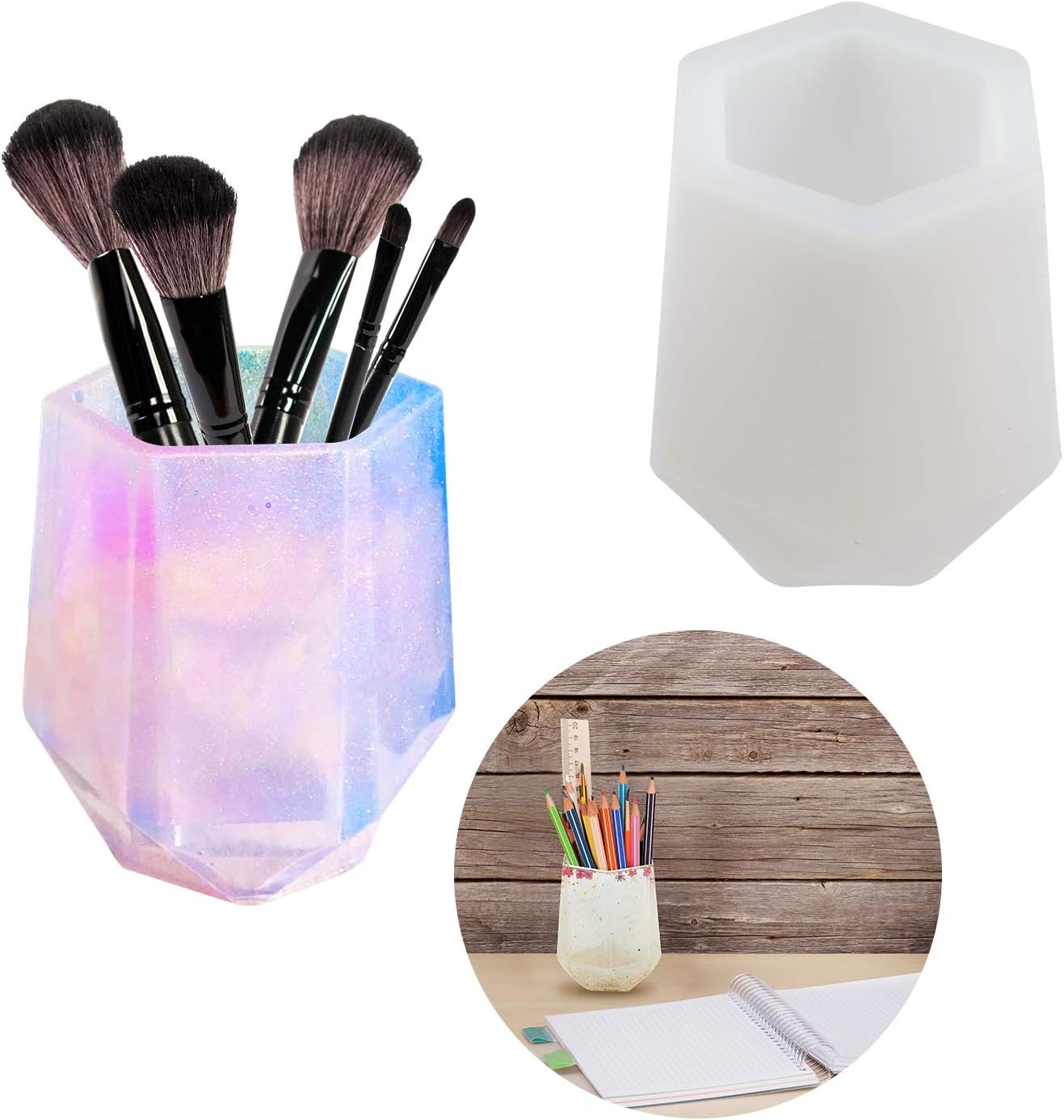 STSUNEU Silicone Resin Cup Holder Mold, Small Makeup Brush Cup Holder Resin Silicone Mold Cosmetics Brushes Pen Storage Mold Silicone Planter Pot Mold
