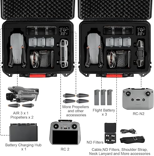 Miniatura 5 de Funda rígida para DJI Air 3SAir 3  Fundas de transporte impermeables, bolsa de almacenamiento portátil para DJI Fly More Combo, controlador RC