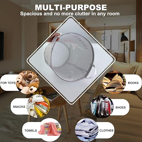 Miniatura 5 de Mziart Cesta de lavandería para niños, bonita canasta de almacenamiento plegable para guardería, caja de juguetes para niños y niñas, cesta