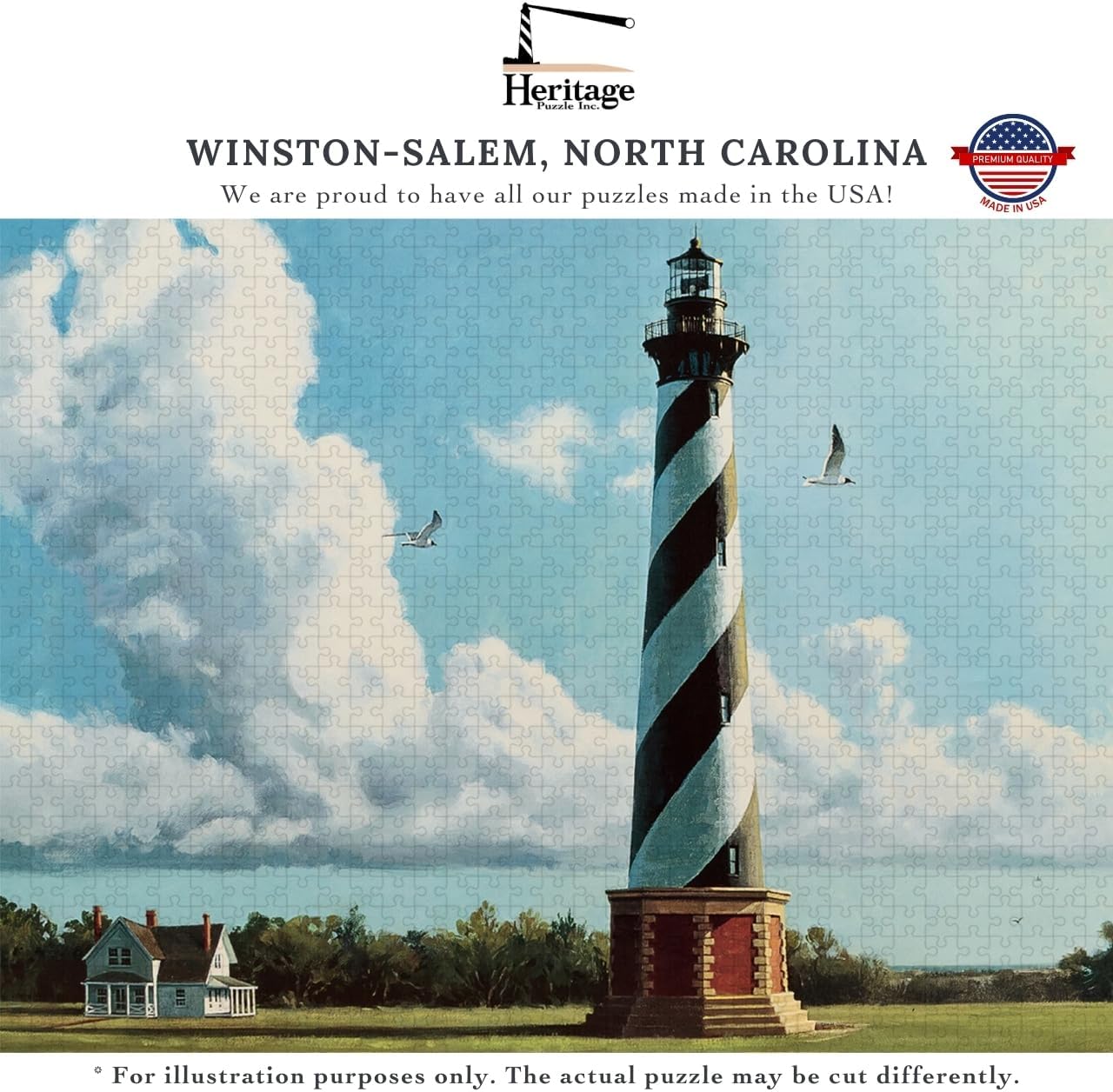 Heritage Puzzle - New Morning Cape Hatteras Light by Lisa Cooper 550 Piece Puzzles for Adults - Historic Coastal Lighthouse Art - Frameable Jigsaw Puzzle 18" x 24" Finished Size