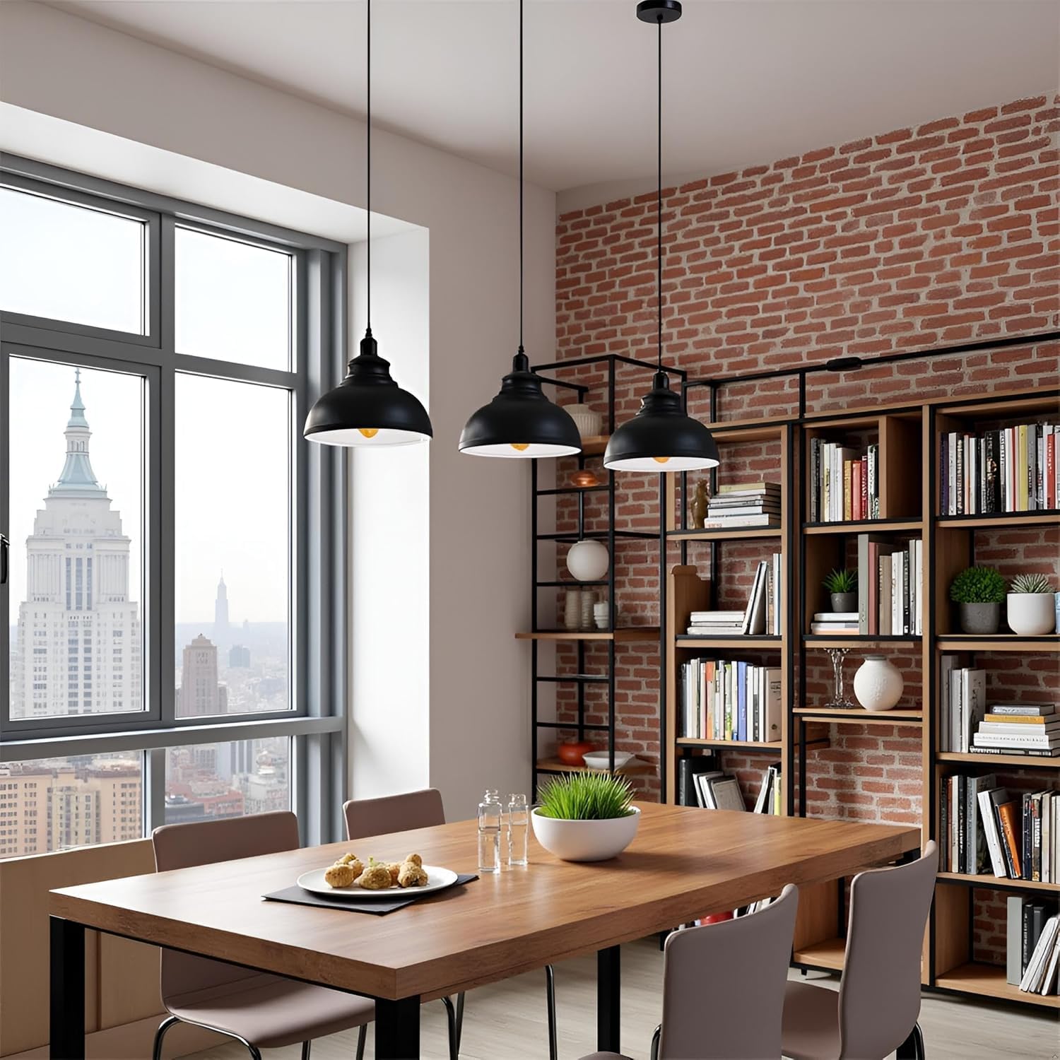 LEDSone Modern Vintage Pendant Light Industriale Plafoniera Ideale per Sale da Pranzo, Bar, Club e Ristoranti Base E27 (Curvy - Nero, interno Bianco (senza lampadina))