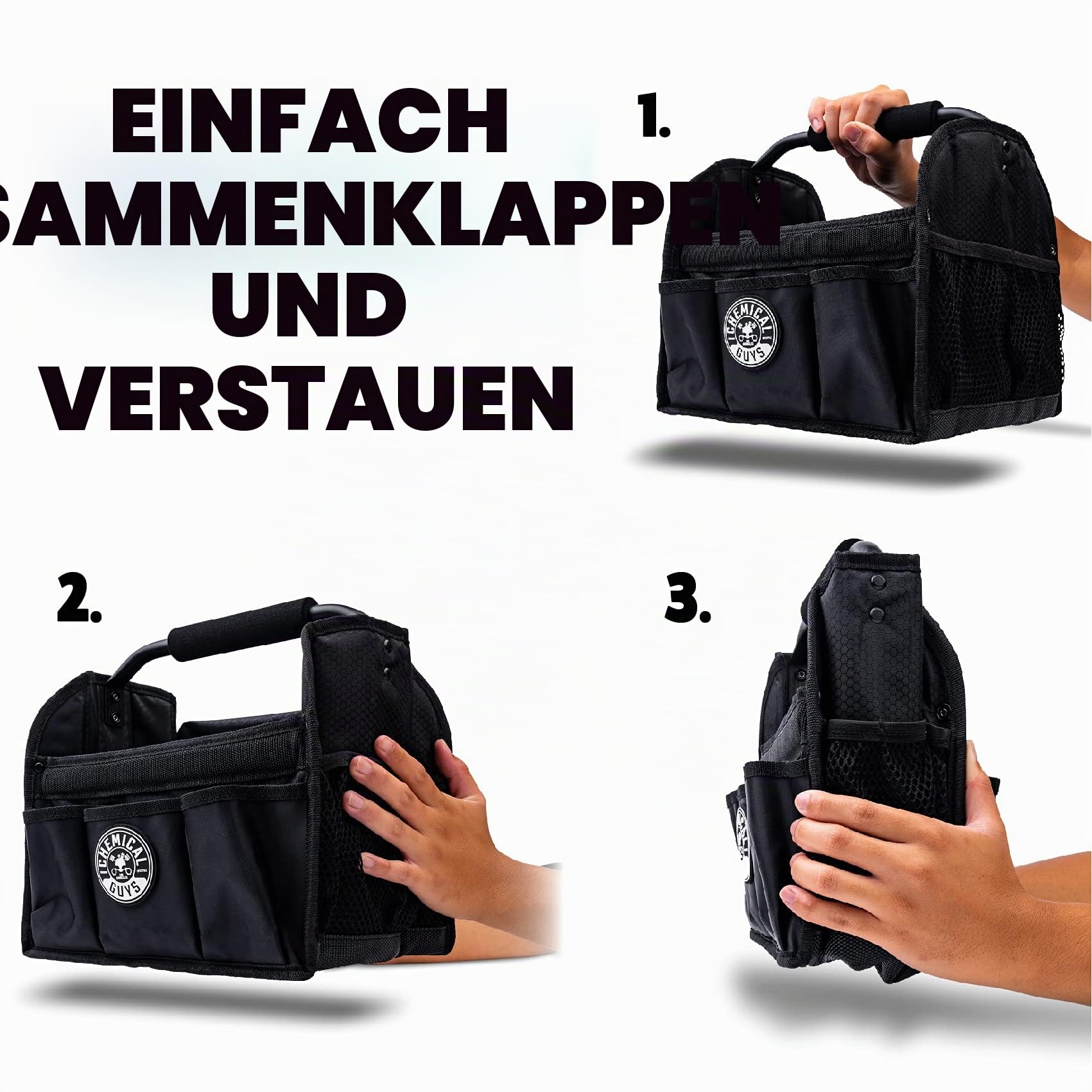 Chemical Guys ACC623 Quick Load Faltbarer Detailing-Caddy & Aufbewahrungs-Organizer (für Autos, LKWs, SUVs, Wohnmobile, Zuhause, Arbeitsplatz, Garage), Schwarz