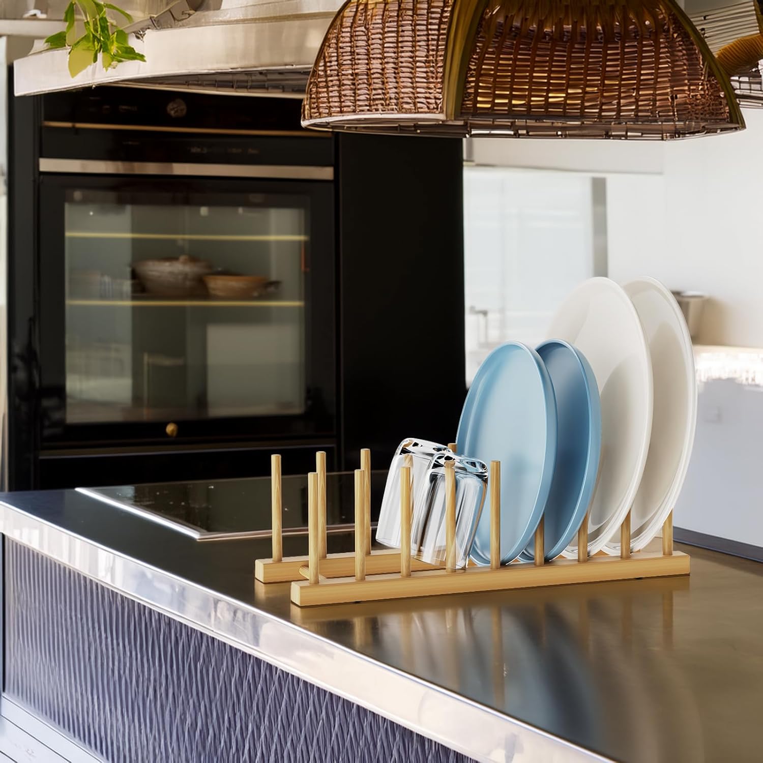 Bamboo Dish Drying Rack for Kitchen Organizer-Sturdy Plate Rack Organizer with Natural Bamboo,Dish Rack Holds Plates, Bowls, Cups & Cutting Boards-Dish Drying Rack for Countertop & Cabinets - Image 4