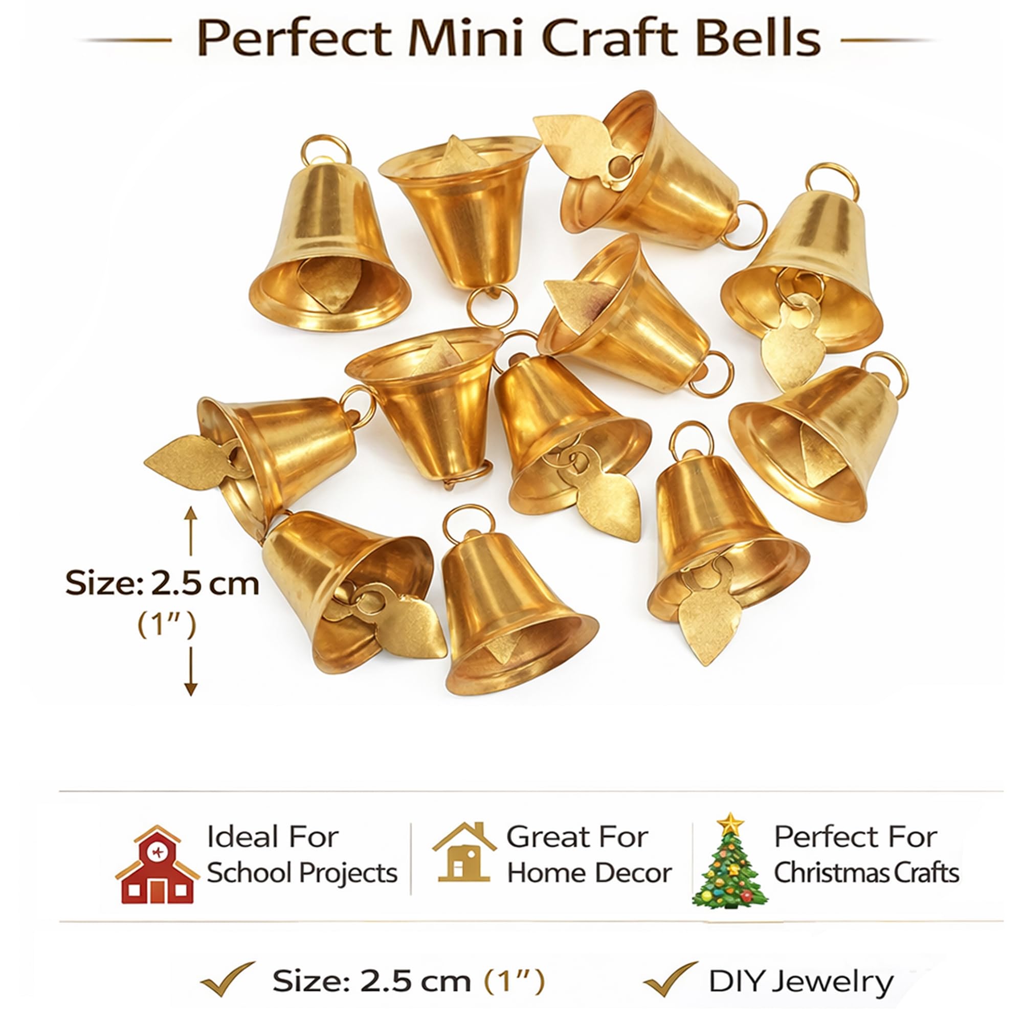 Asian Hobby Crafts Golden Craft Bells for Kids School Projects, Home Decor, Christmas Crafts, Gift Packing, DIY Jewelry, Art & Craft Activities | Set of 25 Pcs | Size - 2.5 cm 1