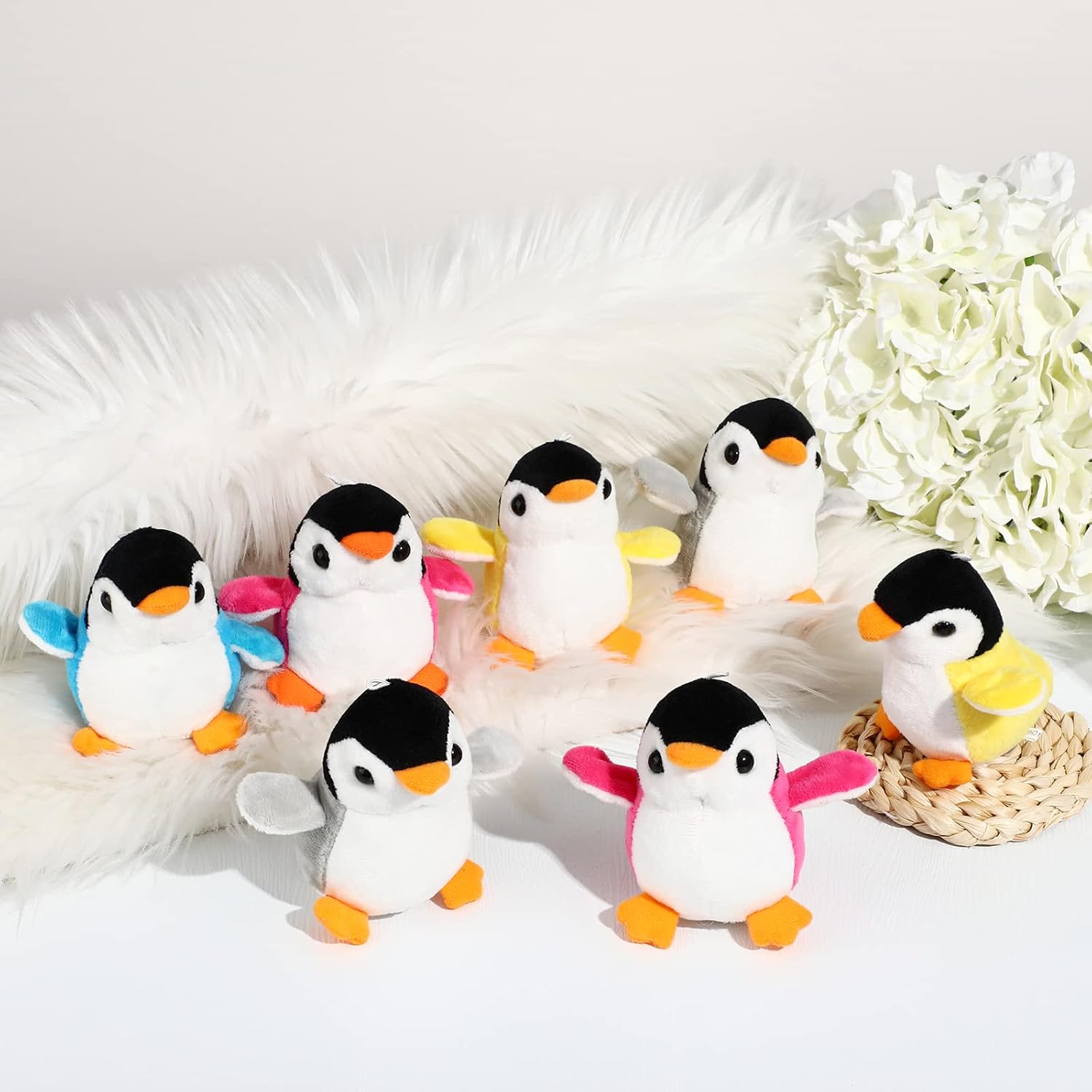 Kasyat 12 Pcs Mini Plush Penguin Stuffed Animals Penguin Keychains Bulk for Mother's Day, Cute Small Baby Toys Doll Keyholder Bag Pendant Birthday Party Favor for Boys Girls Gifts(Vibrant Style)