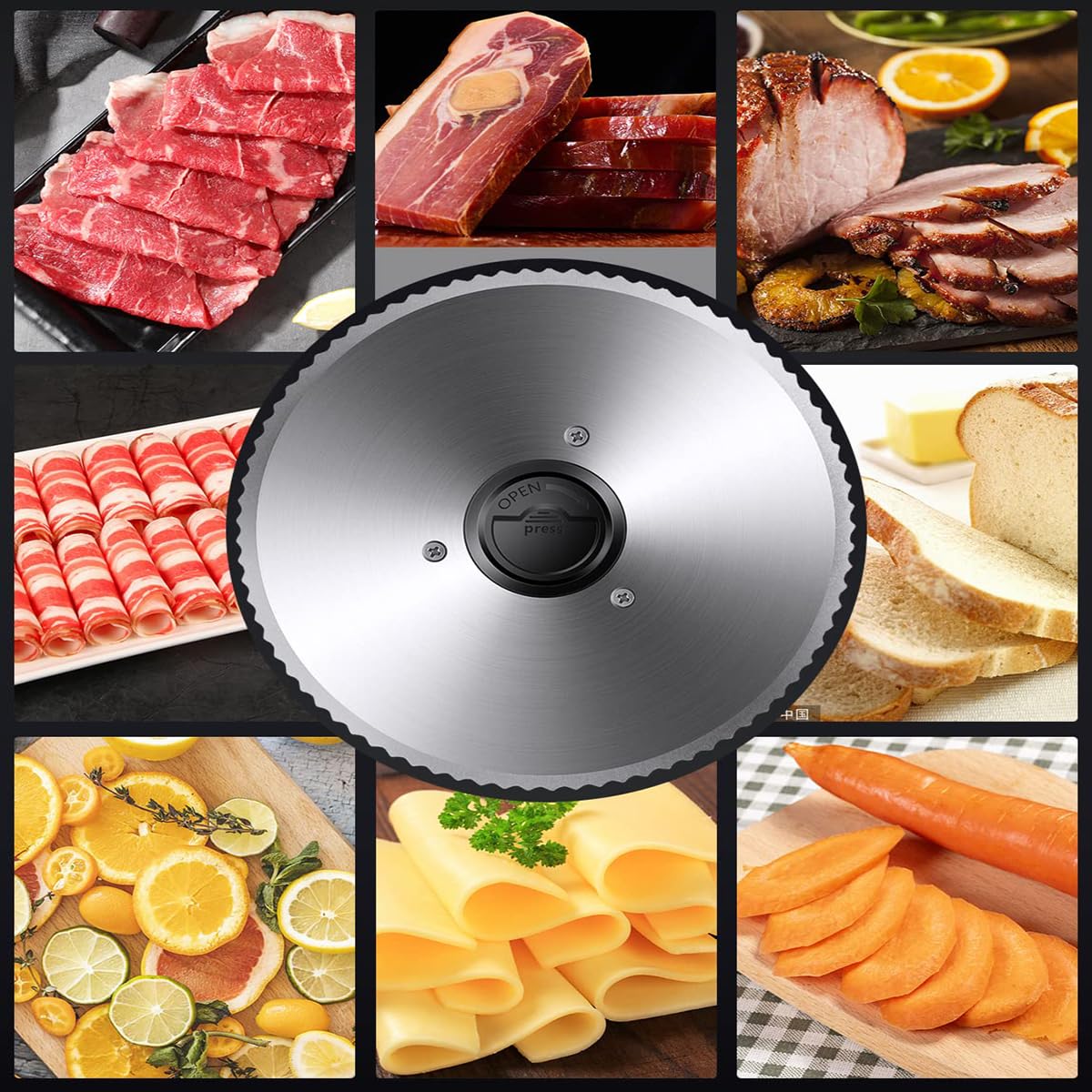 HmLtd Affettatrice per Carne,Affettatrice per Alimenti in Acciaio Inossidabile,Affettatrice per Frutta da 200 W,Spessore Regolabile,Non Richiede azionamento Elettrico,Protezione Blocco Bambini,per