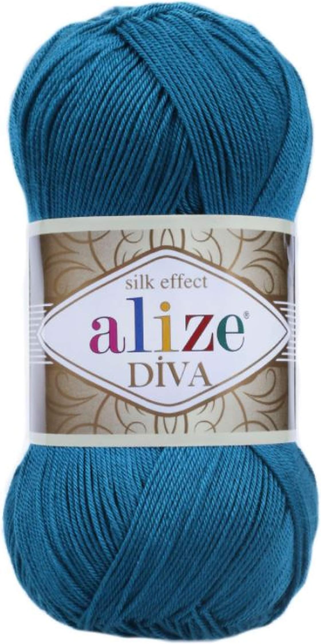 Diva Silk Effect 100% Microfiber Acrylic Sport Yarn 1 Ball skeins 100gr 383yds Color (646 - Mykonos Blue)