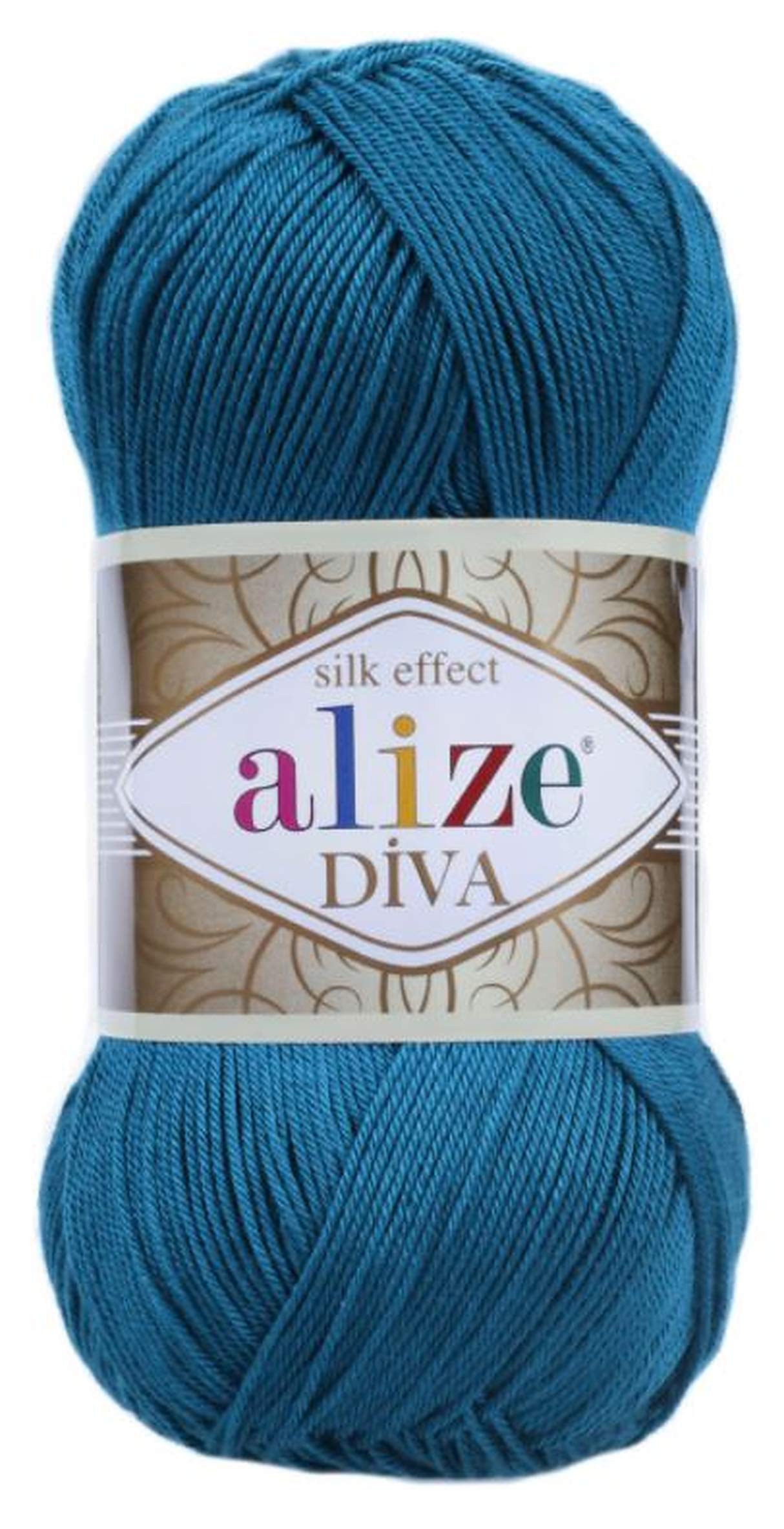 AlizeDiva Silk Effect 100% Microfiber Acrylic Sport Yarn 1 Ball skeins 100gr 383yds Color (646 - Mykonos Blue)