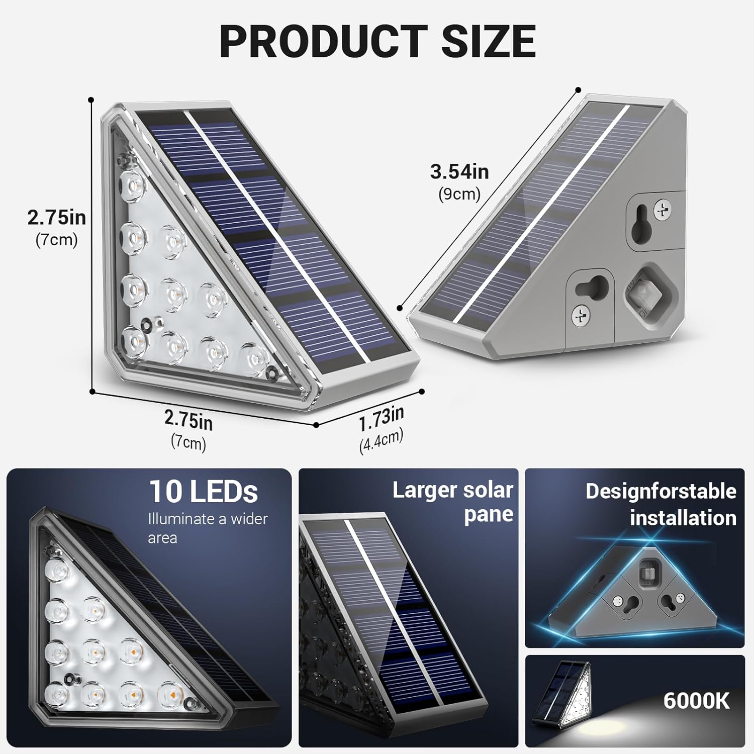 NIORSUN Solar Step Lights for Outside,6 Pack Solar Stair Lights Outdoor Waterproof IP67 Auto On Off,Solar Lights for Steps,Stair,Patio,Yard,Porch,Front Door,Sidewalk,Deck Decor,Cool White