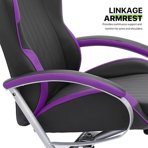 Miniatura 6 de Magshion Sillón reclinable para videojuegos con otomana, reposacabezas y soporte lumbar, tapizado de piel sintética, estilo de carreras, reclinable,