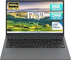 Computador portátil, laptop de 17 polegadas, Intel Celeron N5095 (até 2,9 GHz) 8 GB RAM SSD de 256 GB, computadores com Windows 11, tela 1920 x 1080, tipo C, webcam, Wi-Fi duplo, Buletooth 4.2,
