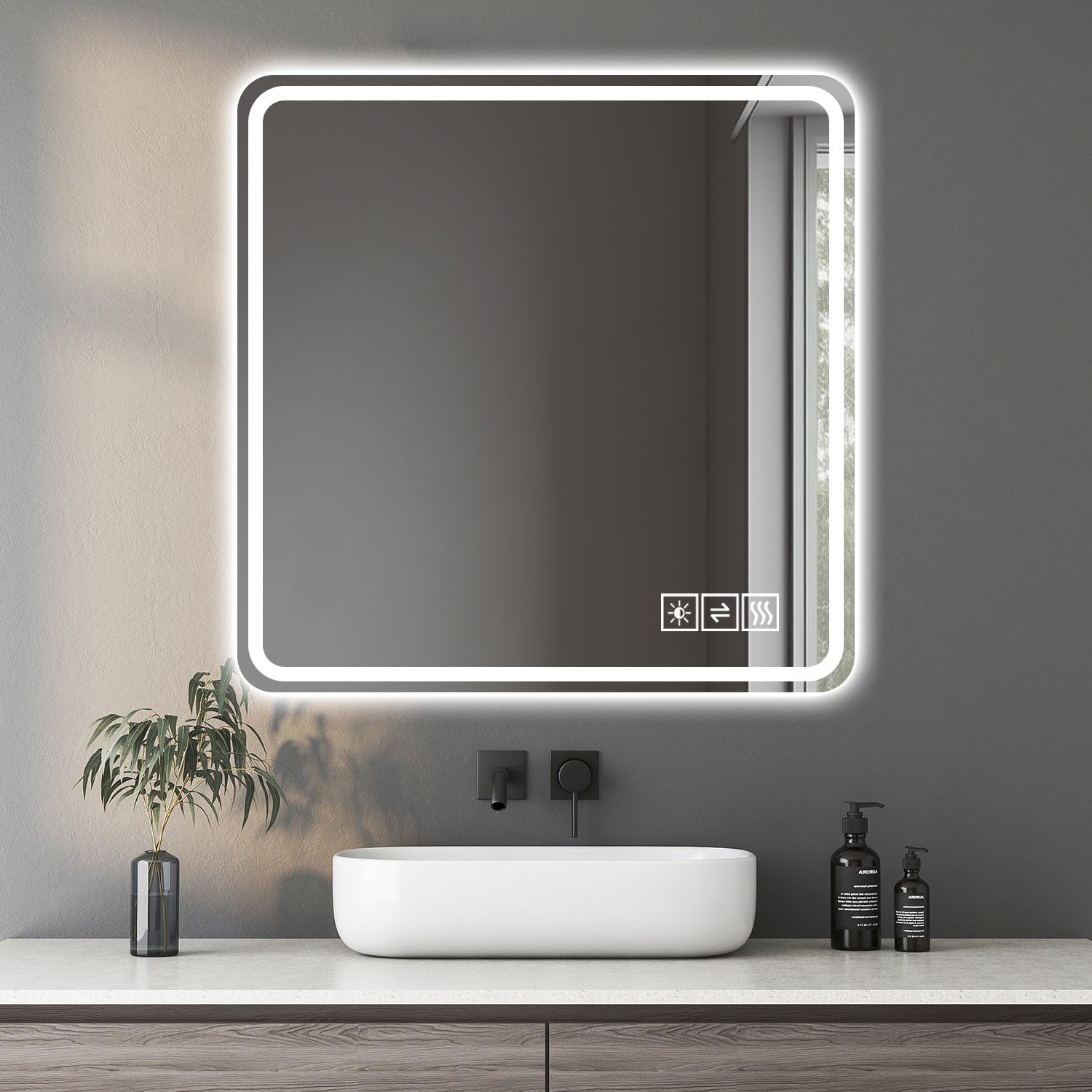 36 * 36in LED Bathroom Mirror, Anti Explosion Glass, Rust Resistant, Anti Fog Features, Tri Color Changing, Ideal for All Bathroom Decors, A Must Have Bathroom Accessory