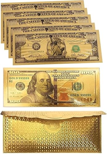 10 billetes de dólar de oro, sobre de tarjeta de dinero, regalo chapado en lámina dorada para regalos en efectivo