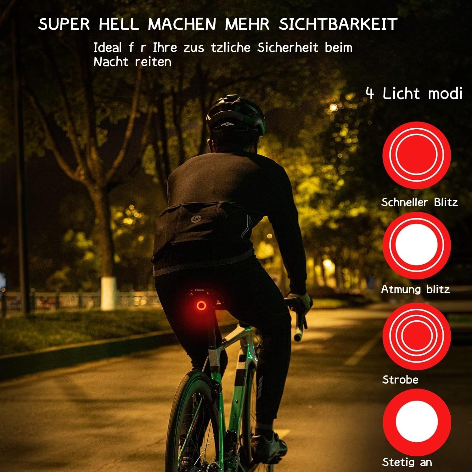 Fahrrad Smart Rücklicht | Auto ON/Off Led Fahrrad Rücklicht USB-C Aufladbar Batterie | Fahrradlicht Hinten IPX6 Wasserdicht für Rennrad, MTB, E-Bike (2025 EU-Patente)