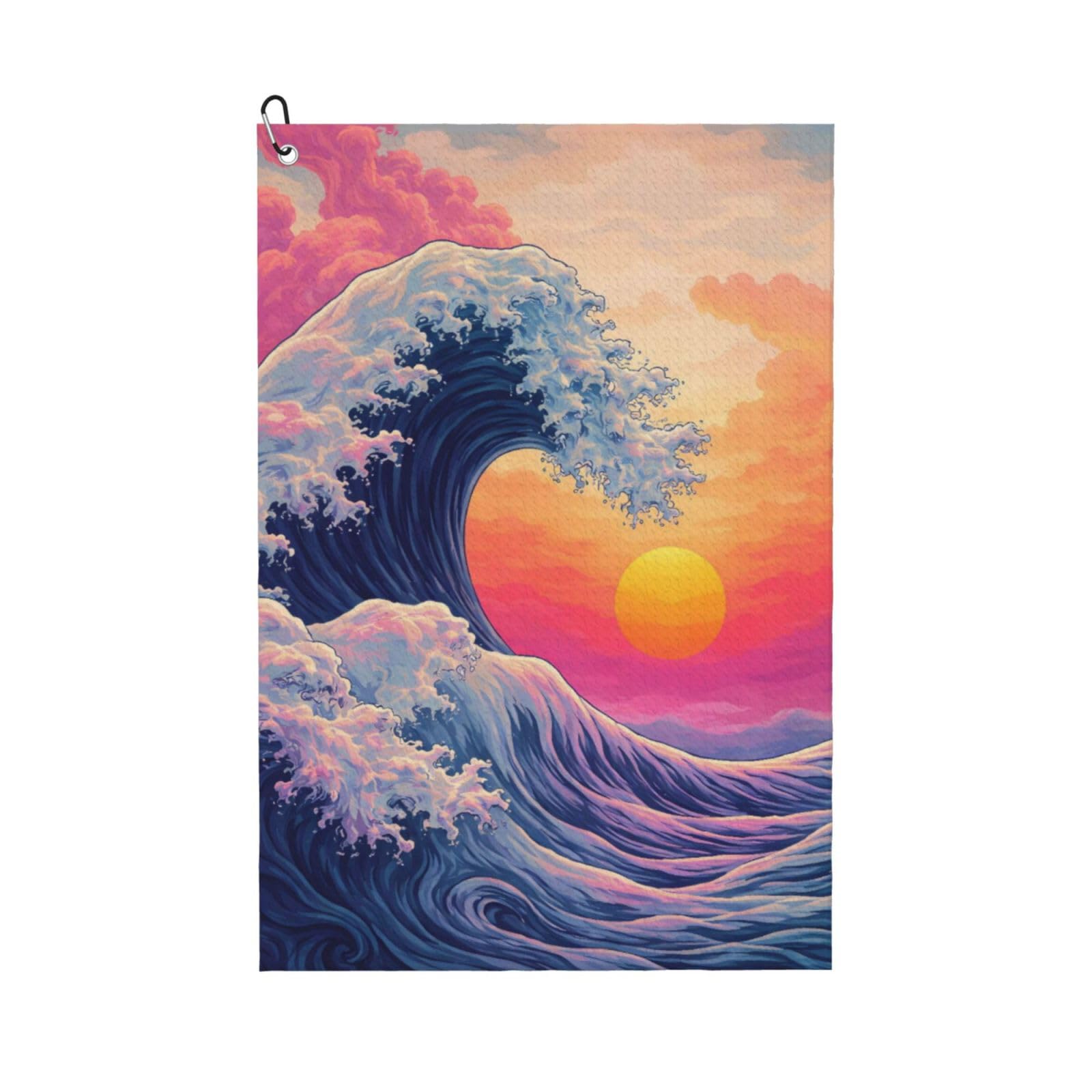 Oudrspo Retro Neon Aesthetics Waves And Sunset Multi-Functional Golf Towel | Absorbent Quick Drying 16x24in