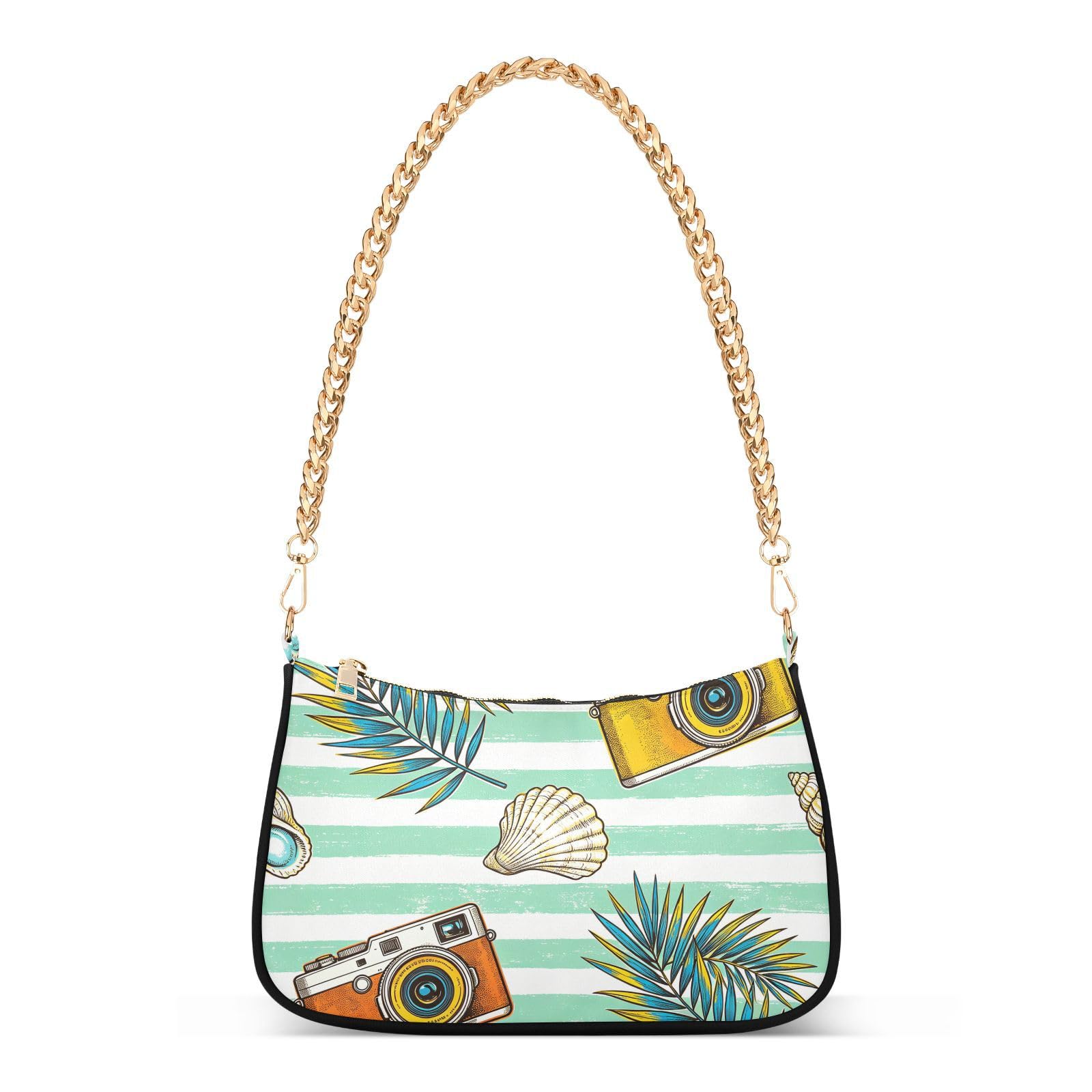 Sac à main à rayures vertes multipoche au design graphique unique - 8