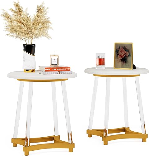 Miniatura 8 de LITTLE TREE Mesa auxiliar redonda, moderna mesa auxiliar blanca con patas acrílicas, pequeña mesa redonda decorativa para espacios pequeños, sala de