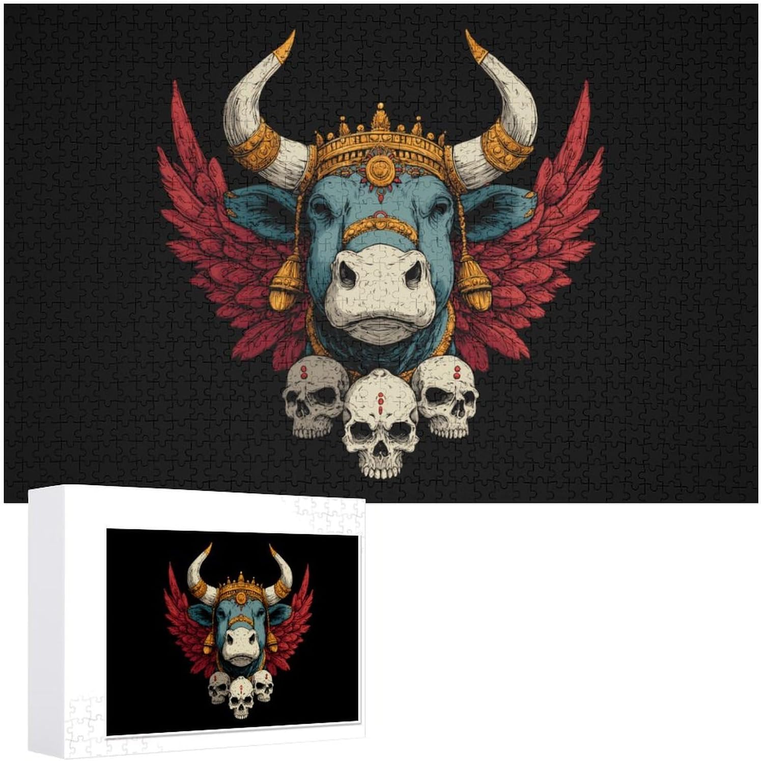 Gothic Cow Skull Puzzles for Adults 1000 PCS Wooden Jigsaw Puzzle Wall Decor Christmas