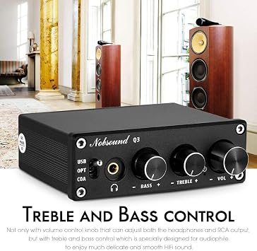 Nobsound Q3 Mini USB DAC Digital to Analog Converter Audio Adapter Headphone Amp Amplifier with Optical Coaxial Inputs & Treble Bass Tone Control