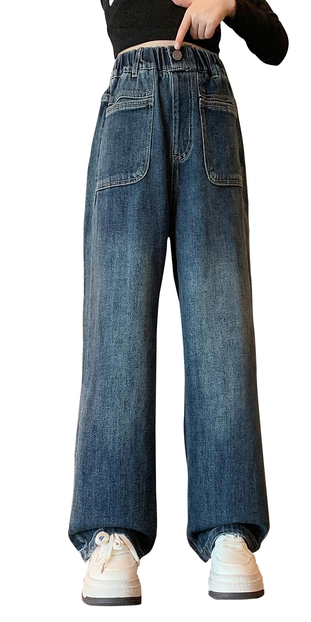 Jean Baggy Fille SEAUR - Denim Élastique Taille Mi-Haute Pour 5-16 Ans - Style Y2K Décontracté
