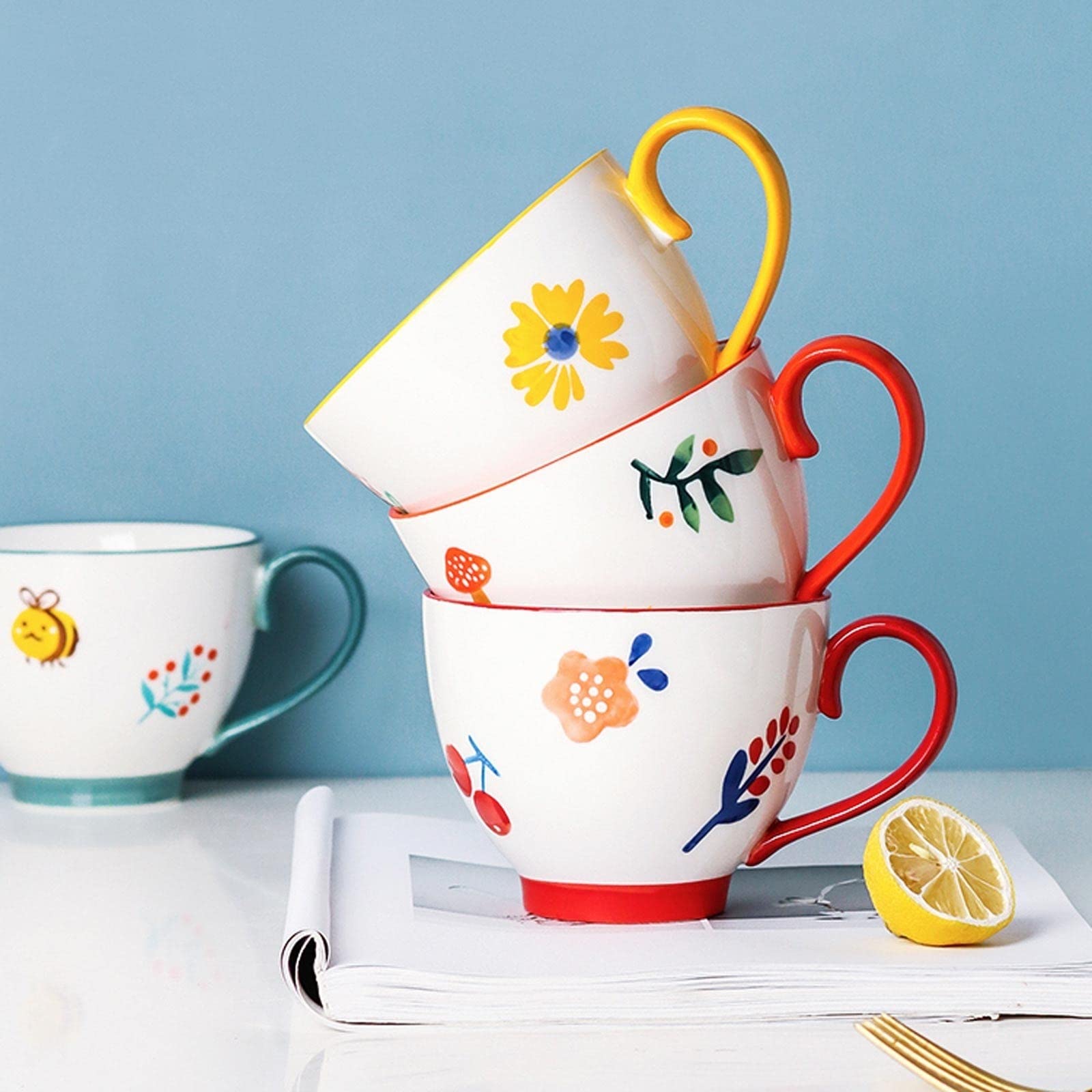 Bicchiere in Ceramica Bicchiere, Ragazza Carina Tazza da caffè di Grande capacità, Tazza, Tazze di Cioccolata Calda, Tazza da tè al Mattino (A 450ml)