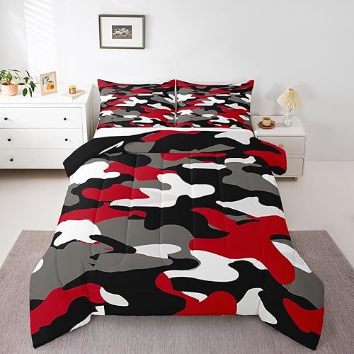 Juego de edredón de camuflaje para niños, edredón de plumón de camuflaje militar para adolescentes, jóvenes y adultos, juego de ropa de cama militar
